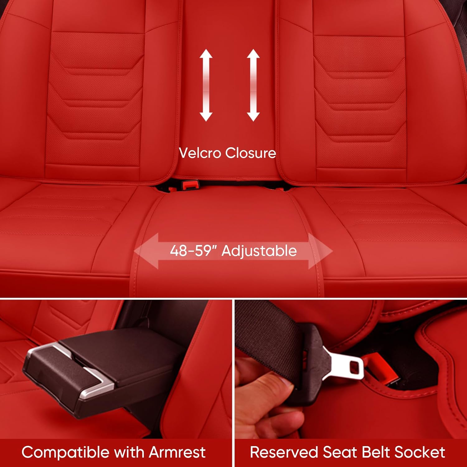 TIEHESYT Leather Car Seat Covers Full Set with Lumbar Support, Waterproof Car Seat Cover, Universal Seat Covers for Cars, Trucks, SUVs, Sedans, Airbag Compatible, Front Pair and Rear, Red