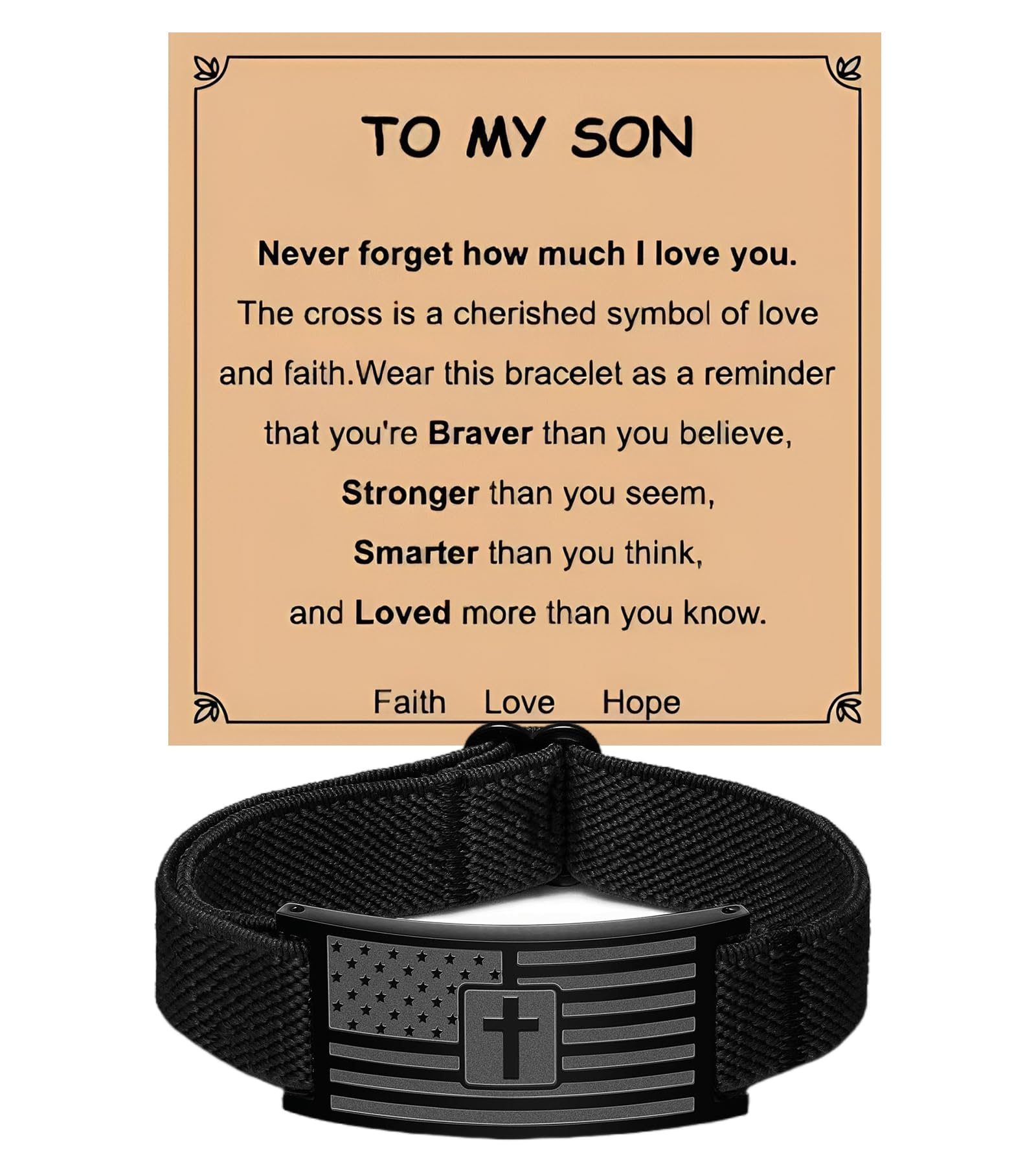 LUSENME Cross Bracelet for Men American Flag Cross Bracelet Christmas Christian Baptism Birthday Easter Gifts Son Husband Grandson