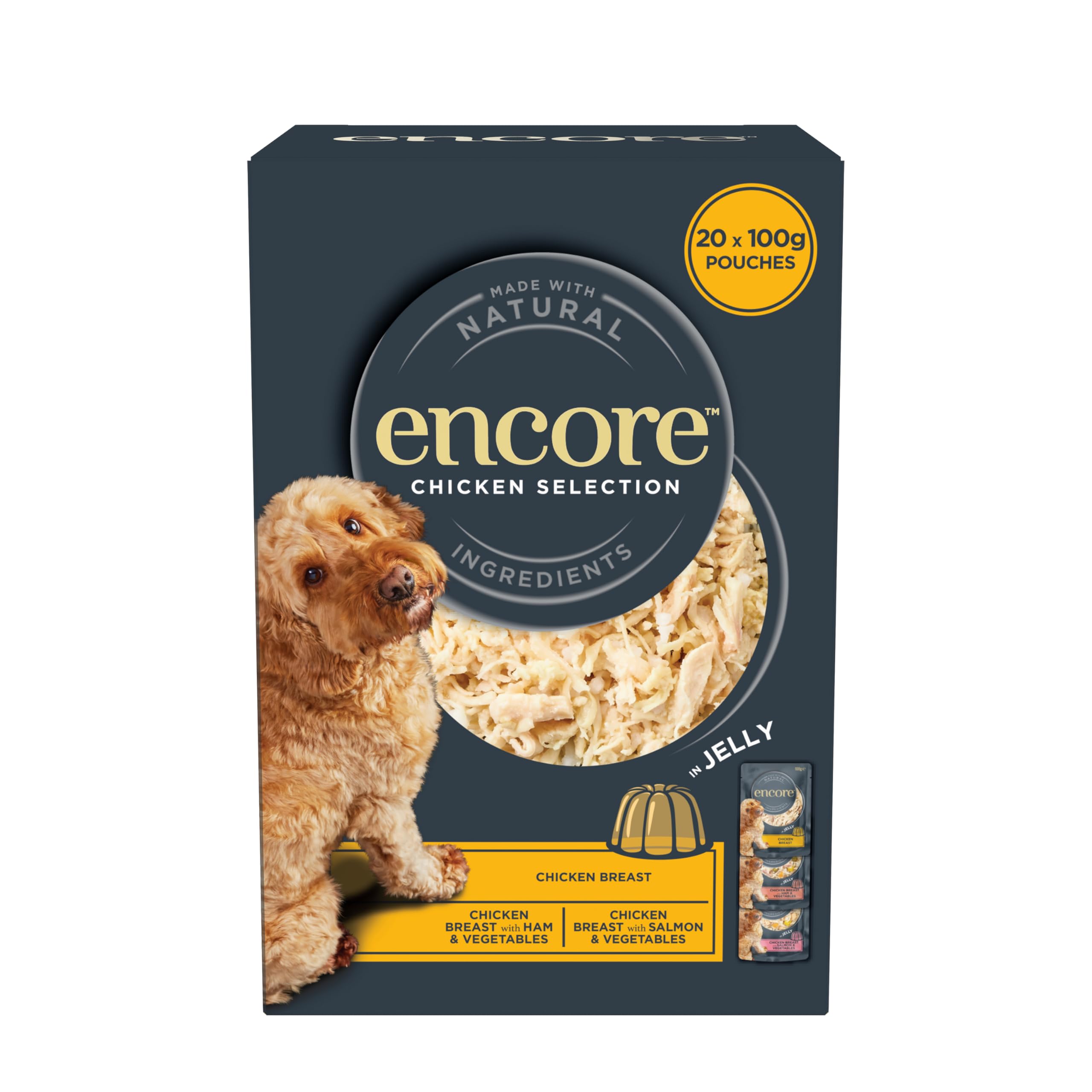 Encore Natural Adult Wet Dog Food, Chicken Selection in Jelly 100g Pouch (4 x (5 x 100g Pouches))