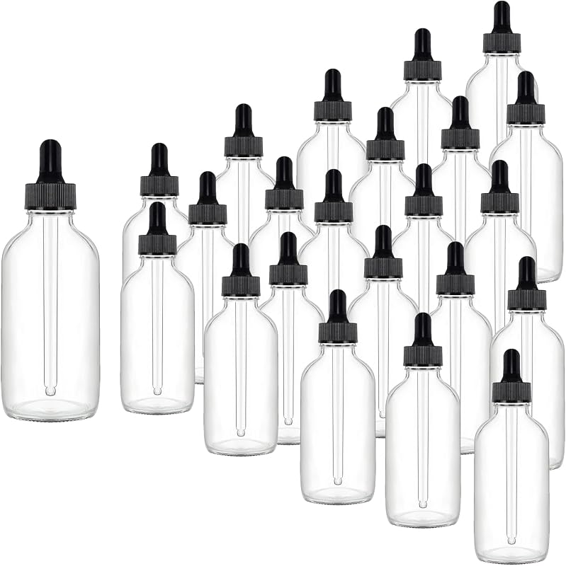 Easeen Pacote com 24 frascos conta-gotas de vidro transparente, 120 mL, com pipetas de vidro