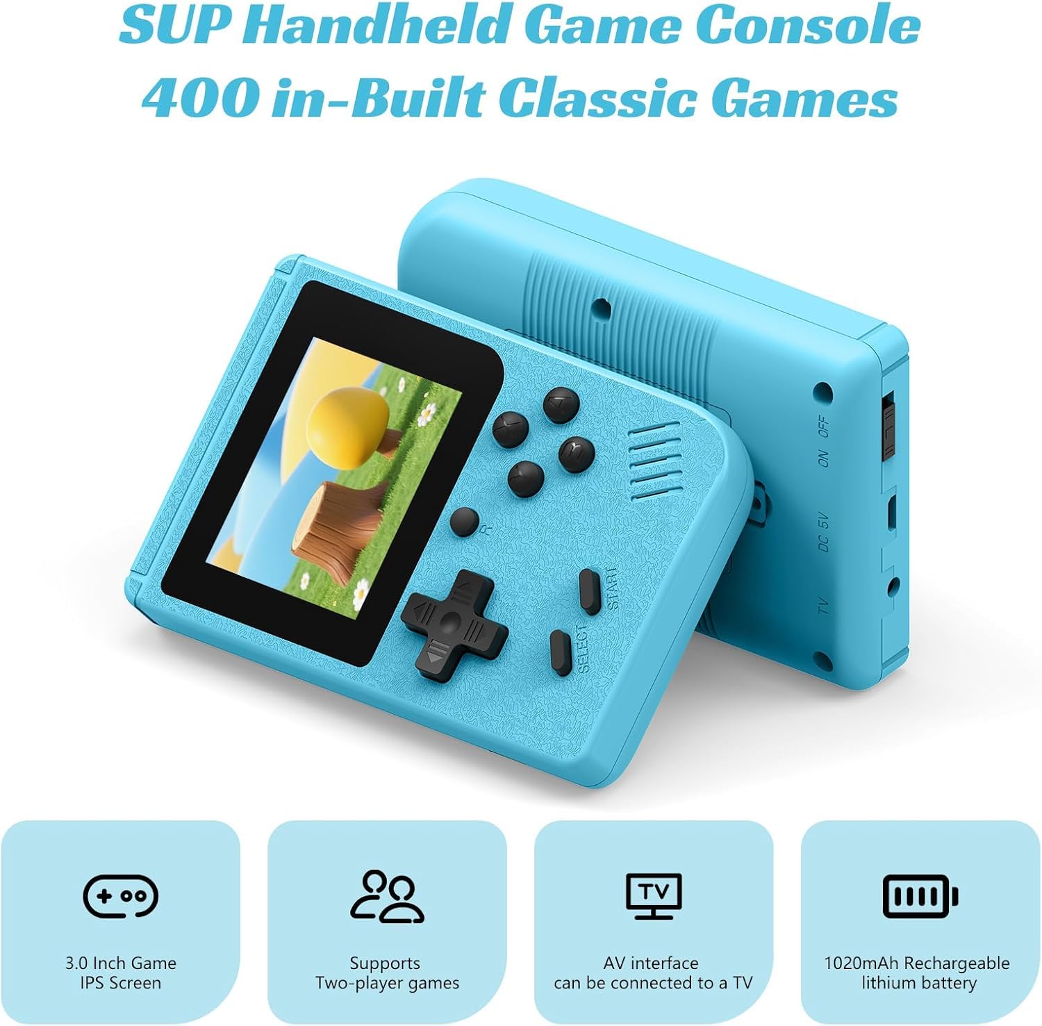 Febotak Console di gioco retrò analogica | con 240 giochi classici | Console di gioco portatile | Mini console di gioco | Console di gioco retrò portatile | 12,5 x 8 x 2,3 cm (light blue)