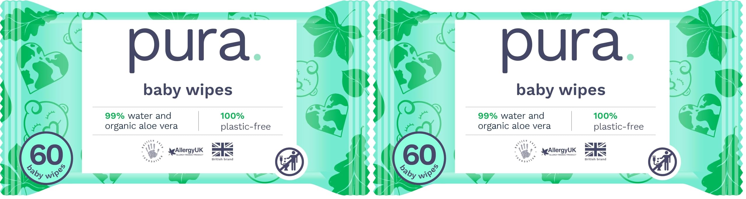 Pura Eco Friendly Baby Wipes, 99% Water, 100% Plastic Free, Biodegradable, Compostable, Vegan, Suitable for Sensitive, Eczema Prone and Newborn Skin, Vegan, 1 Pack of 60 Water Based Wet Wipes — view 14