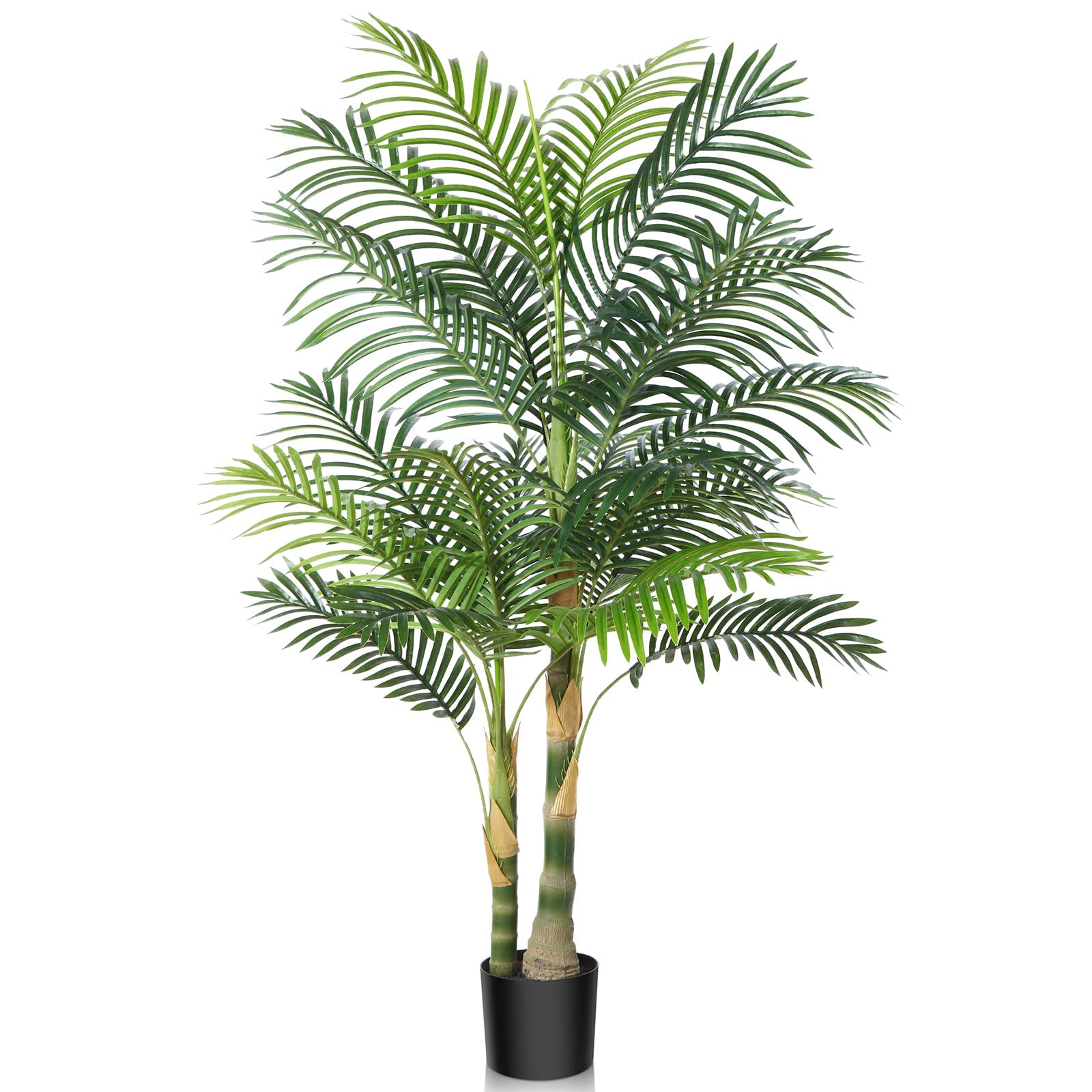 Kazeila Artificial Golden Cane Palm Tree, 5FT Fake Tropical Palm Plant, Pre Potted Faux Greenry Plant for Home Decor Office House Living Room Indoor Outdoor