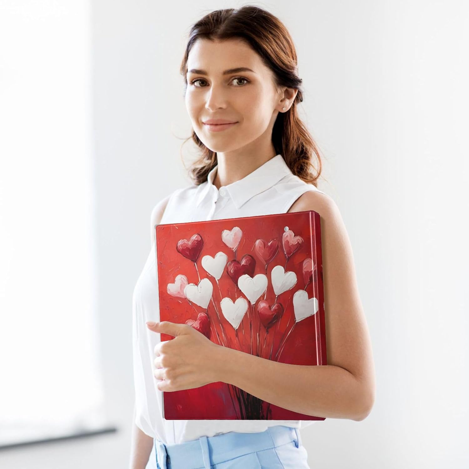 Valentine's Day Hearts 3 Ring Binders, 1.5” Round Ring Binders with Clipboard - Letter Size, 3 Interior PVC Clear Pockets & Anti-Slip Clip for Office School Supplies, 2PCS