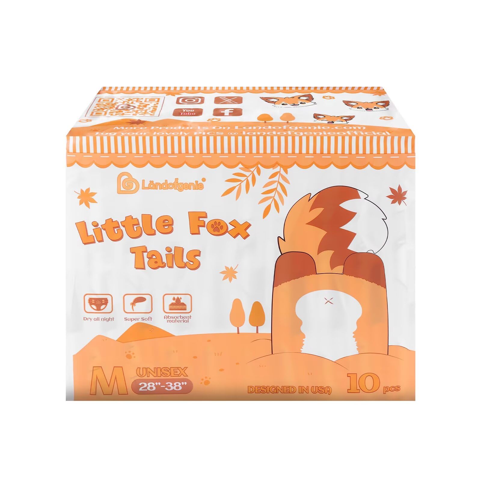 Landofgenie Pieluchy Dla Dorosłych z Regulowanym Zapięciem na Rzep, Tymczasowe Pieluchy Dla Dorosłych z Nadrukiem Na Noc 5000ml 10 Sztuk (Średnie 28"-38")