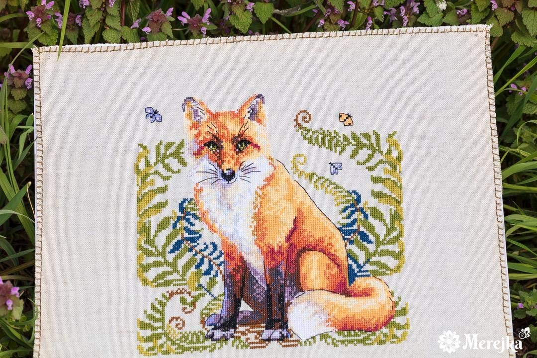 Merejka Counted Cross Stitch kit The Fox evenweave Fabric 20x20cm