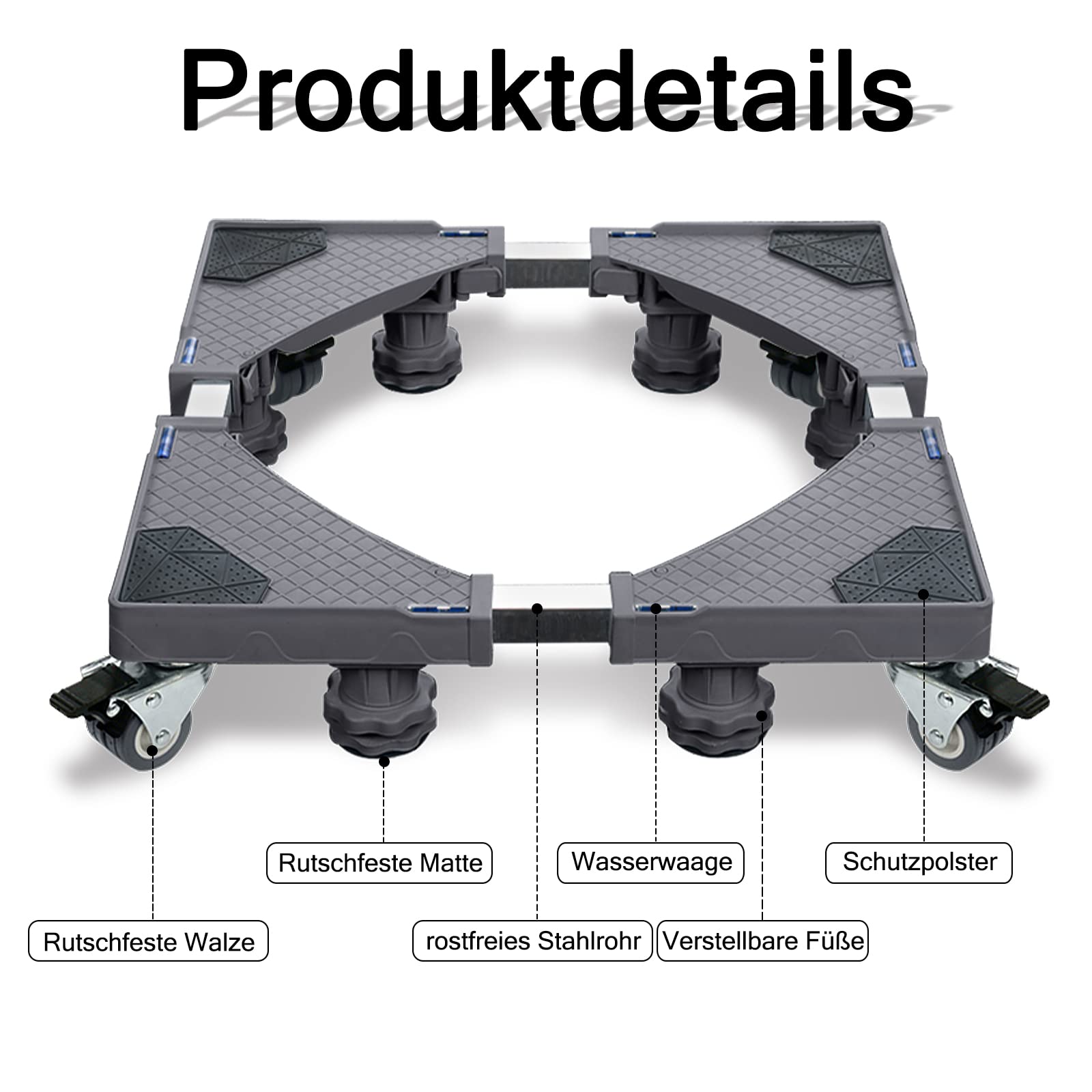 NIUXX Washing Machine Stand With 4 Holding Feet, Small Furniture Appliance Base For Dryer, Refrigerator And Washer, Size Adjustable 42cm To 65cm And