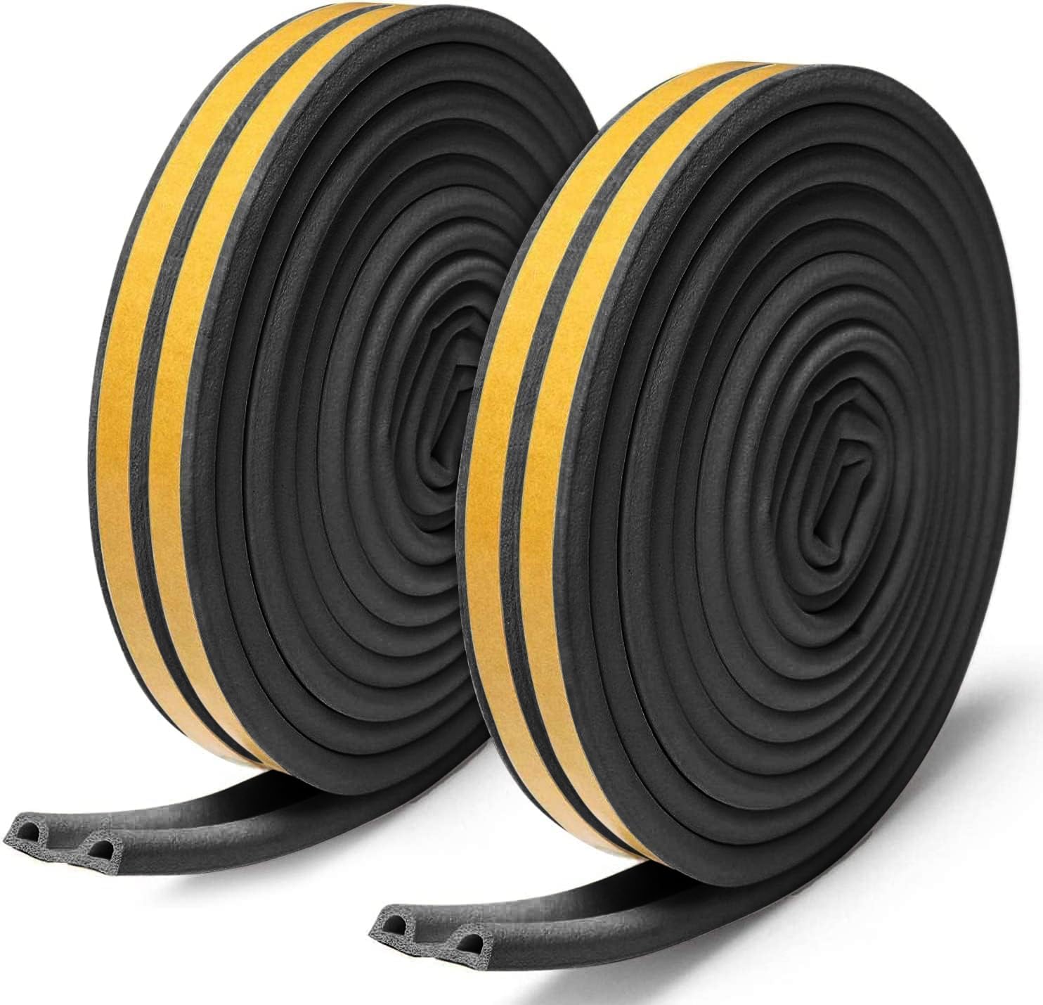 2X Window Draught Excluder Tape, Self-Adhesive Strip Type D, Draft Excluder for Window Insulation, Door Weather Strip, 9mm X 6mm X 2.5 Meters, 4 Seals Total 10M (Black)