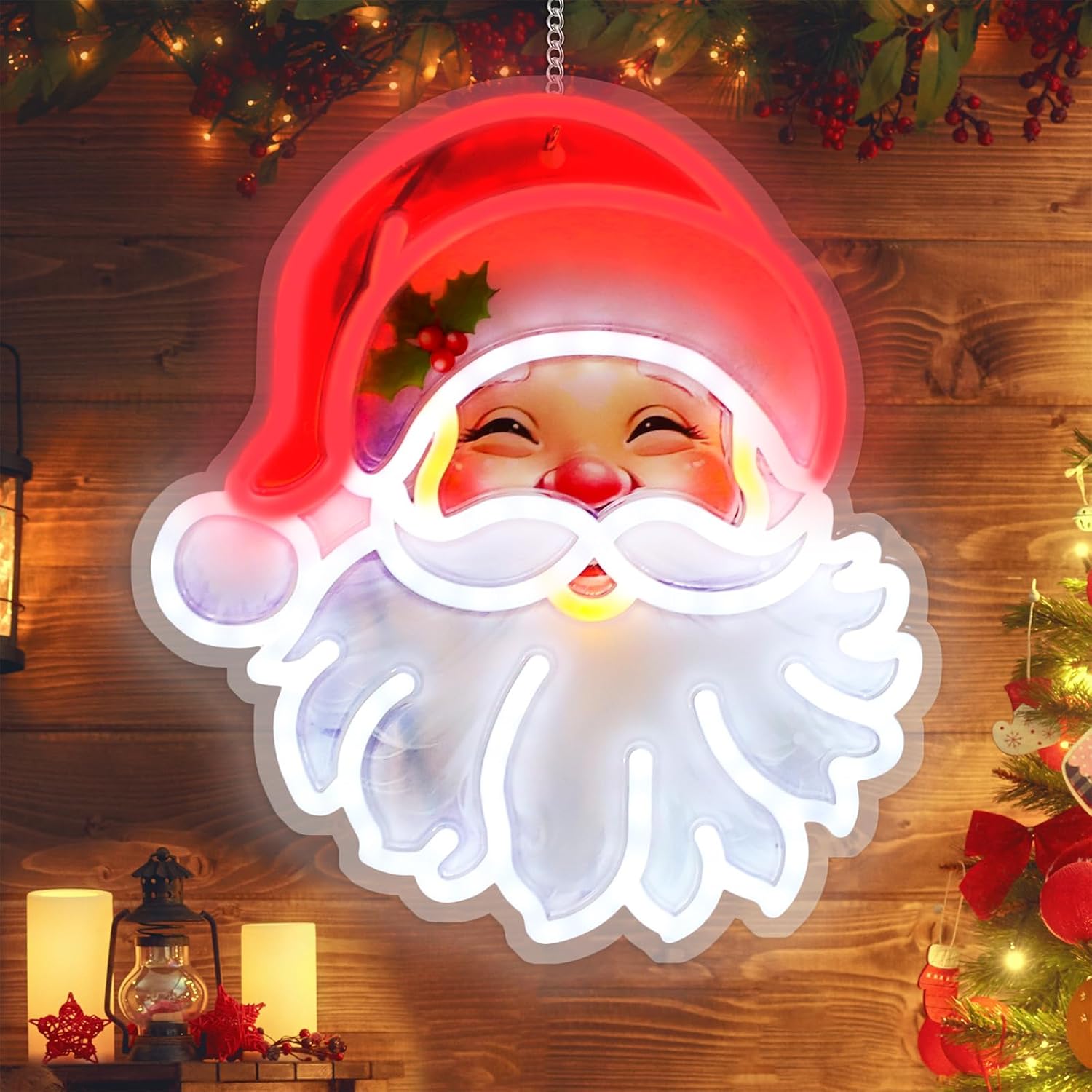 Christmas Decorations LED Santa Claus Acrylic Neon Lights, Cute Neon Signs, Room Decor Powered 5V Art Decorative Lights Night Lights Indoor for Christmas Tree, Home, Bedroom, Office,Dorm,Party