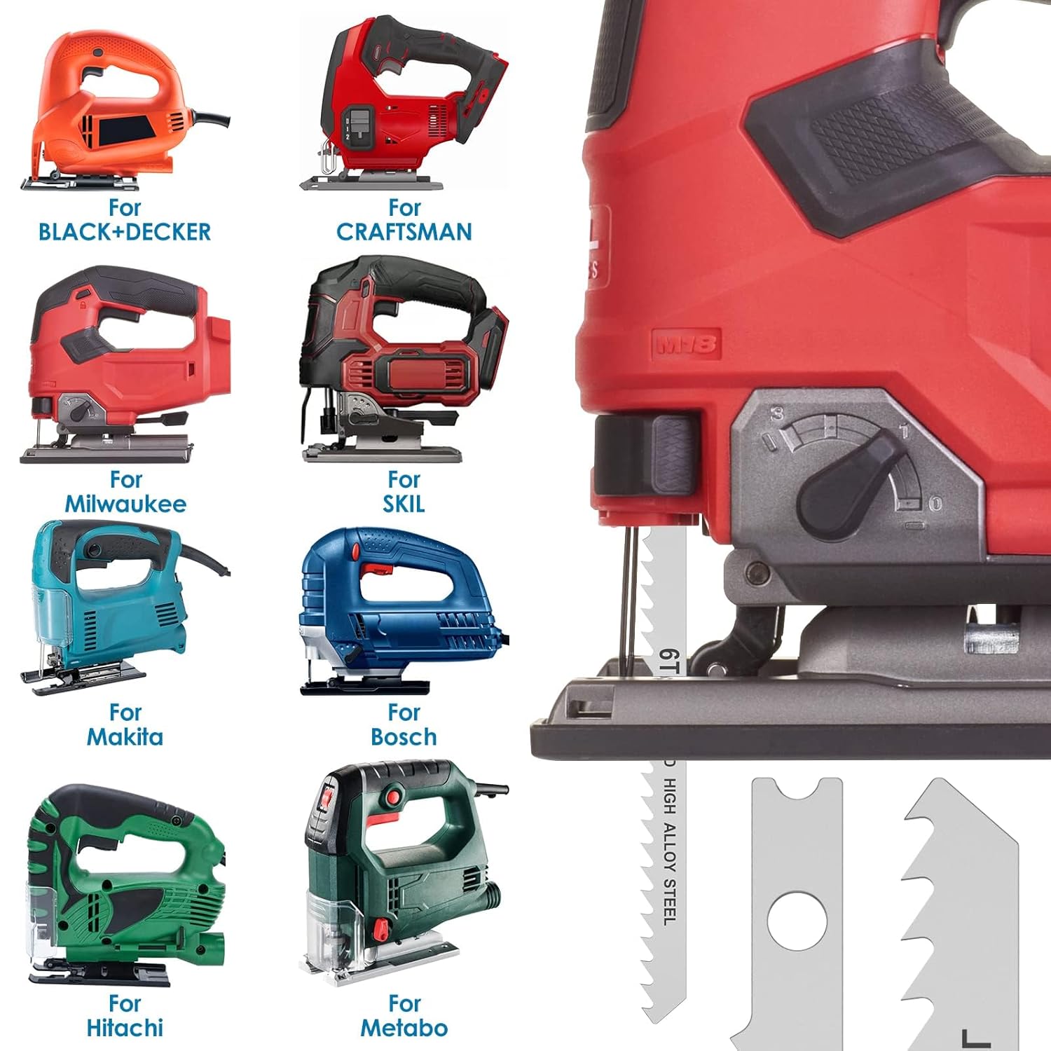 22-Piece Universal Jig Saw Blade Set for Wood,Plastic and Metal Cutting with Tool Bag Universal Design fits All Name Brand and Import jig saws