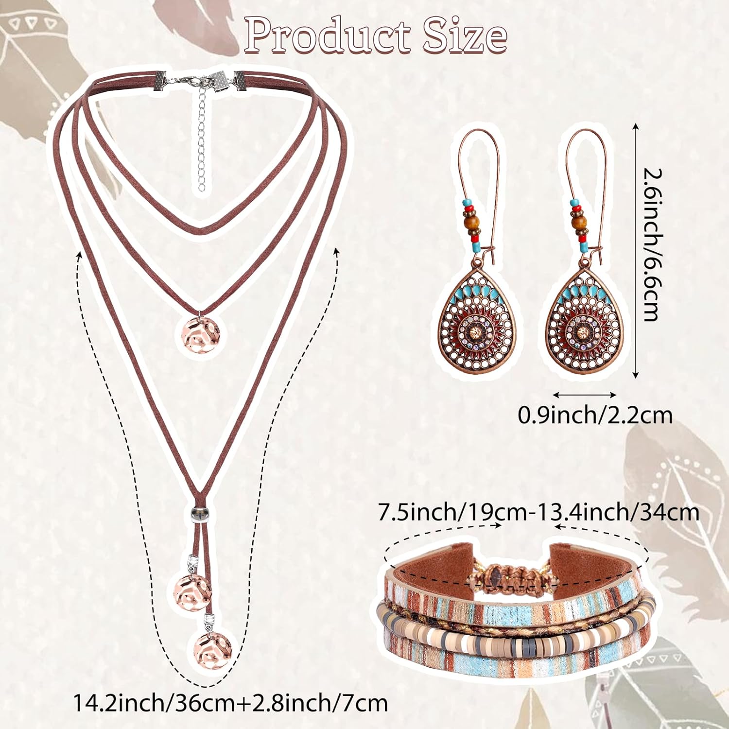 3 Pcs Western Jewelry Set for Women Classic Necklace Bracelet Earrings Bohemian Jewelry Set - Image 2