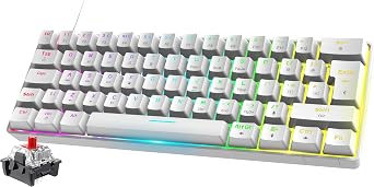FELiCON-ZIYOU LANG T60 Mini 60% Percent Gaming Mechanical Keyboard, Compact 62 Keys UK Layout,18 RGB Illuminated LED Chroma Backlit, Detachable USB-C Wired Waterproof for PC Mac PS4 - White/Red Switch
