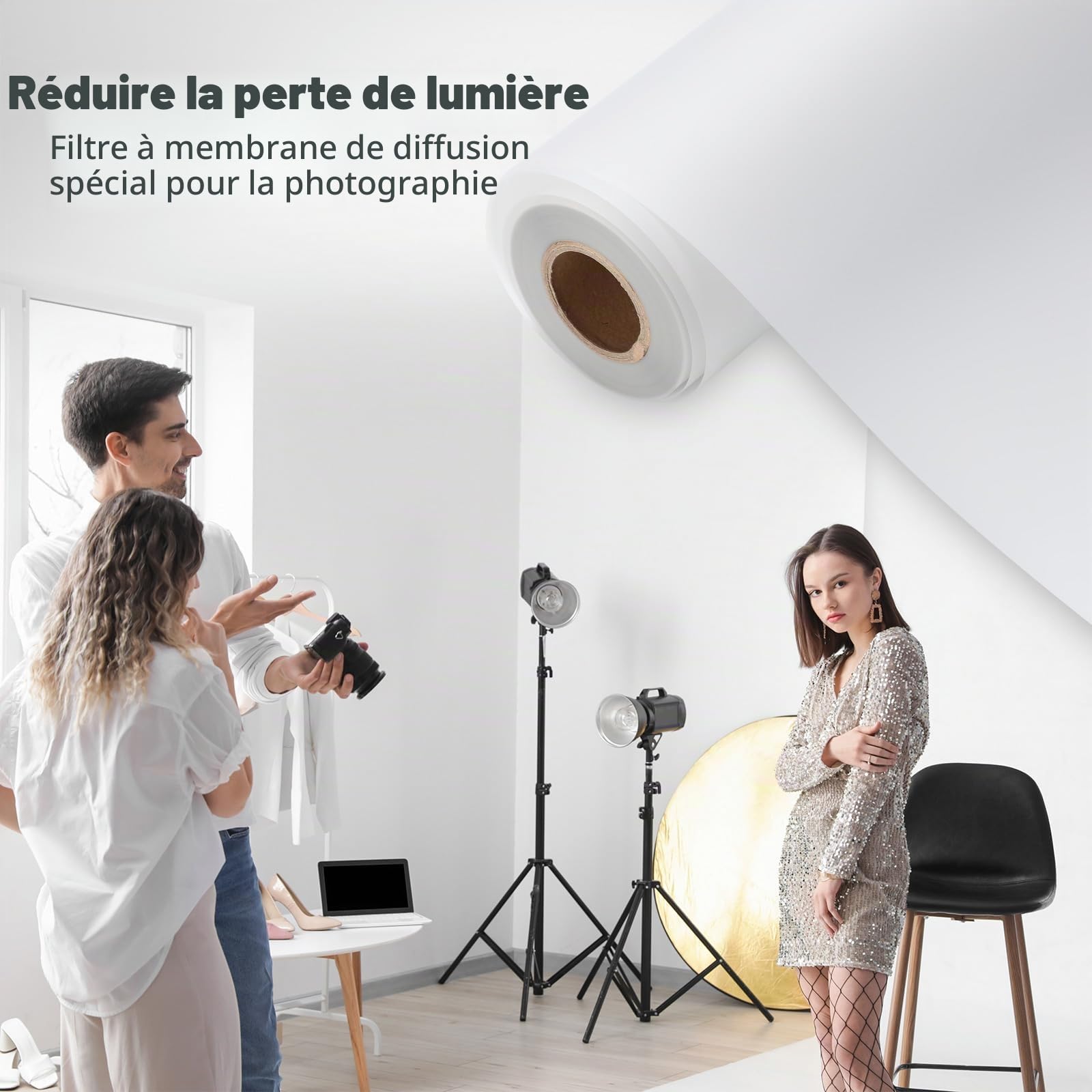 Nezyo Rouleau de Papier diffuseur de lumière pour Flash LED, lumière stroboscopique, Photographie et vidéo - Blanc - 0,4 x 15 m