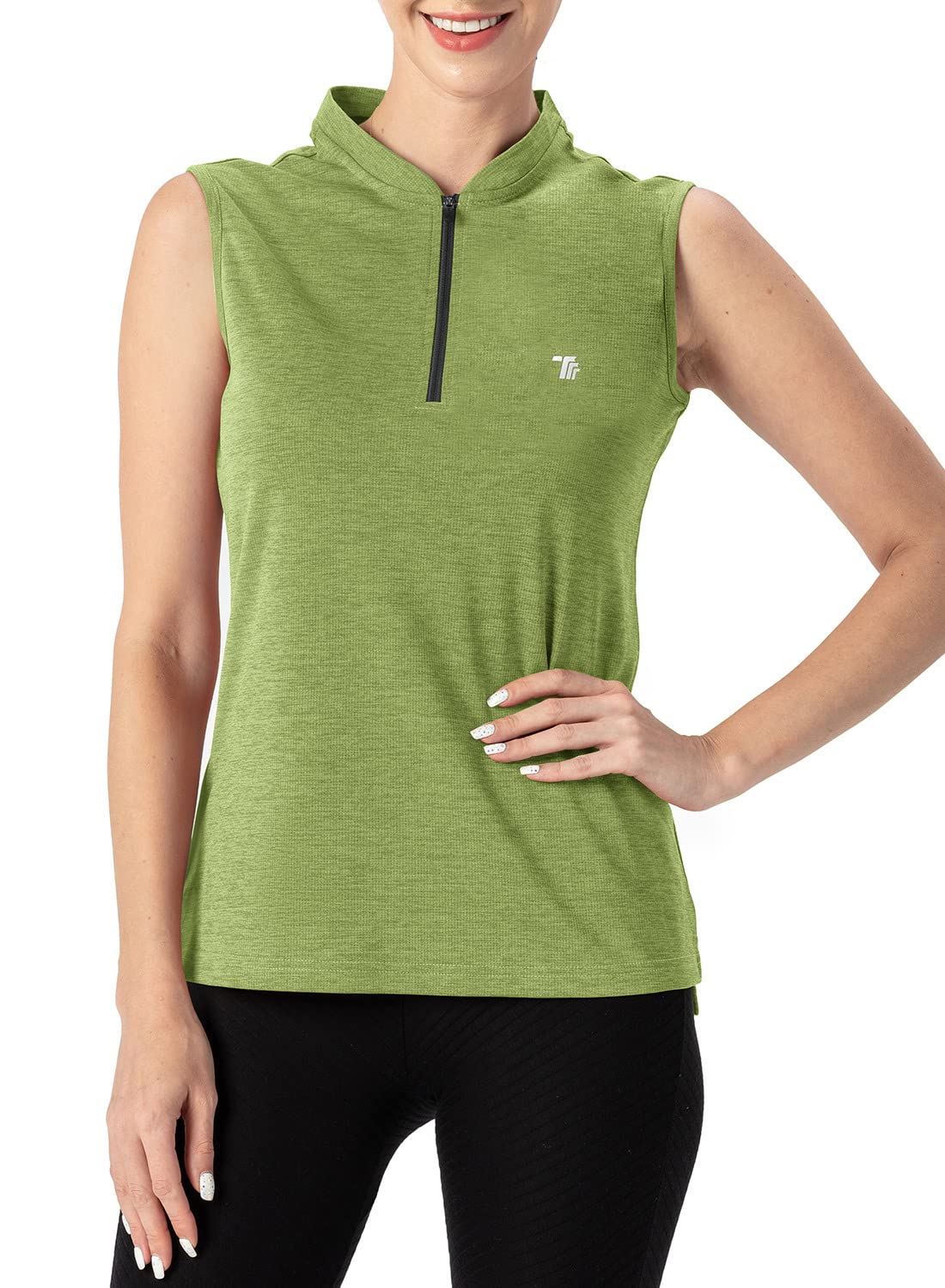 YSENTO Polo de golf para mujer UPF 50+ sin mangas camiseta de tenis con cremallera 1/4
