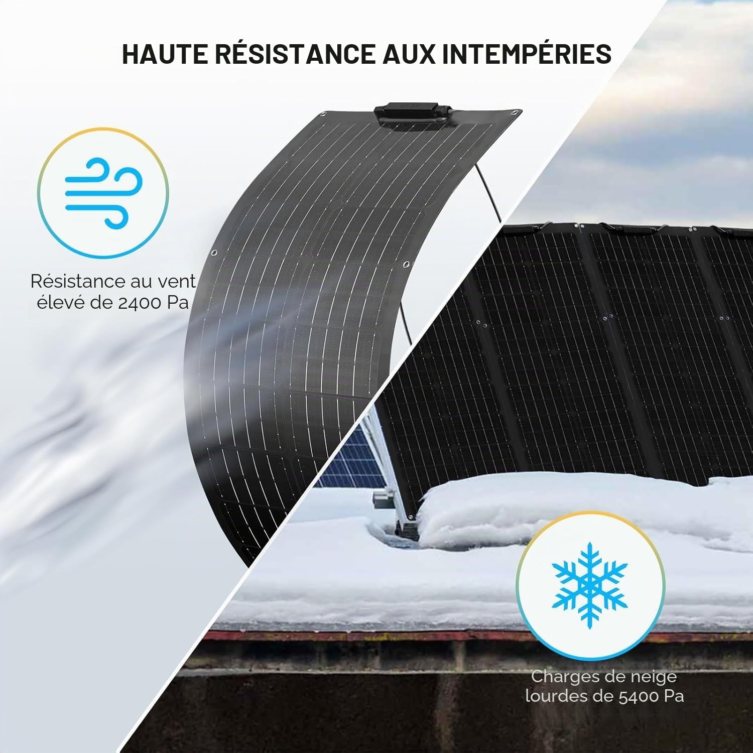 Noir 50W Kit de panneau solaire flexible Set 12V Module solaire + Régulateur de charge solaire 10A 12V/24V + Câble solaire Installation solaire pour camping-car Kit complet 12V pour batteries