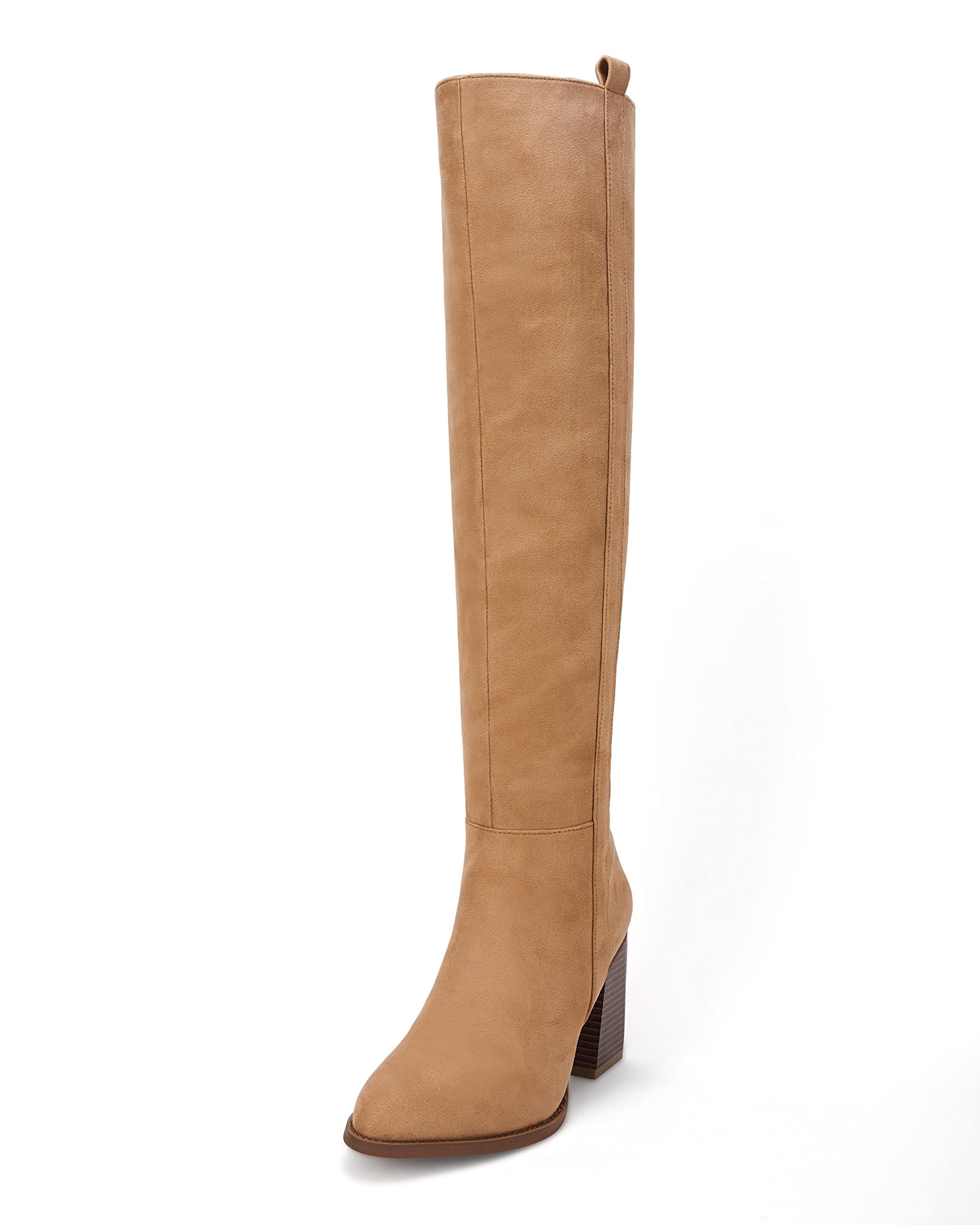 Ermonn Womens Faux Suede Knee High Side Zipper Chunky Heel Stretch Winter Boots