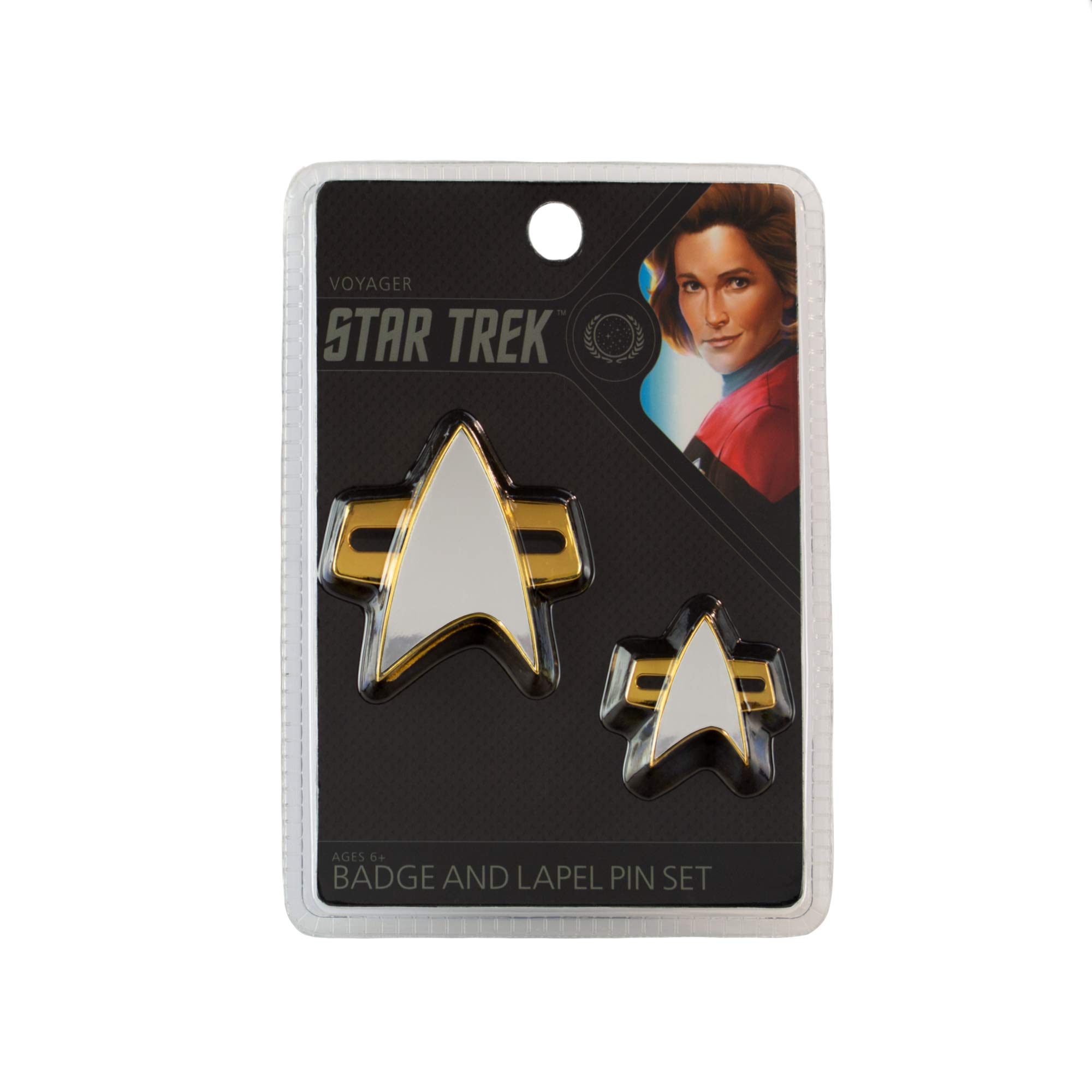 Quantum Mechanix QMx – Star Trek: Voyager Badge and Pin Set, Silberfarben, Kunstharz