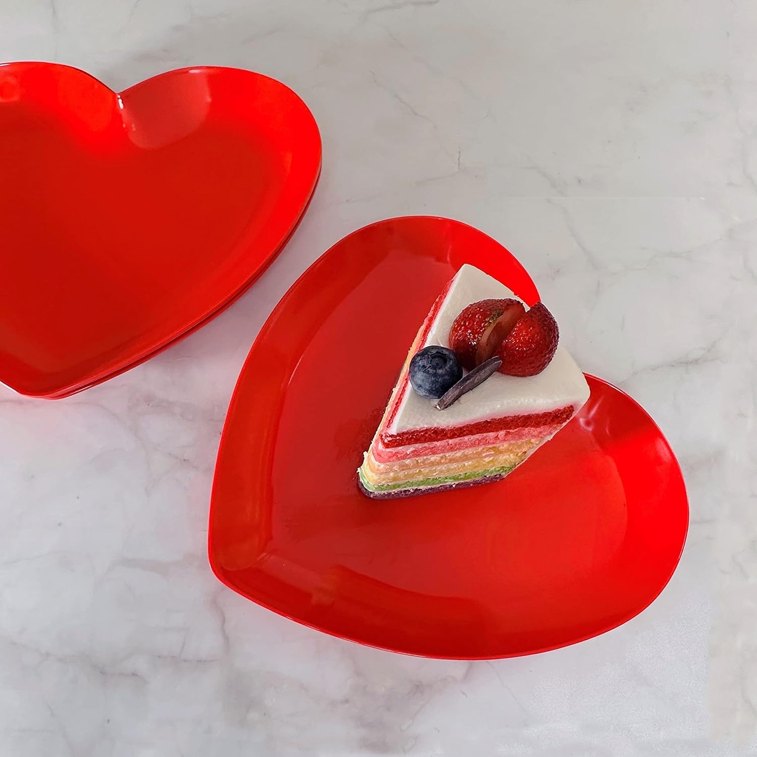 UP UPware Heart-Shaped Melamine Plates - Valentine's Day Theme, BPA-Free, Dishwasher Safe, for Dessert, Appetizers, and Snacks, Red, 8.5 x 8 Inch, Set of 4