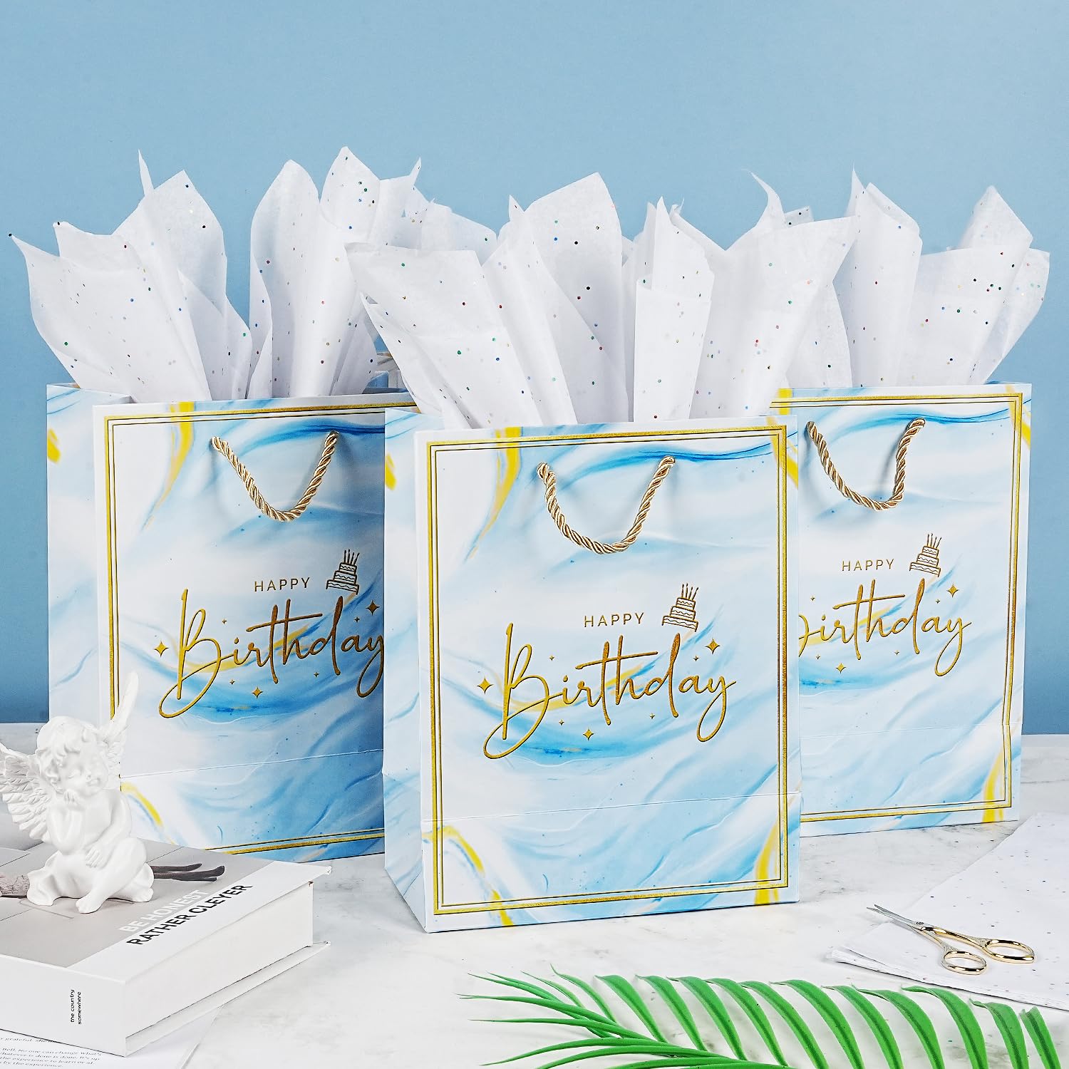 Fogli di carta velina bianca, 35 x 50 cm, 60 fogli di carta velina bianca glitterata lucida sfusa per sacchetti regalo, imballaggio, artigianato, compleanno, matrimonio, baby shower, decorazioni per