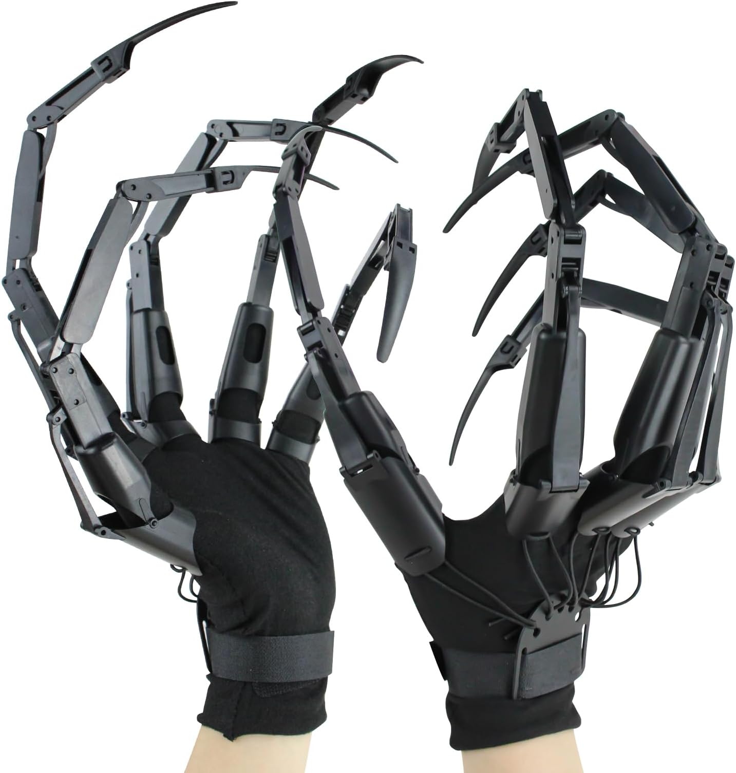 NICENICY Articulated Finger Extensions with Gloves, Halloween and Cosplay Costume Addition, Halloween Fingers With Fingernails, Long Claws, Scary Cosplay Skeleton Claw Hands