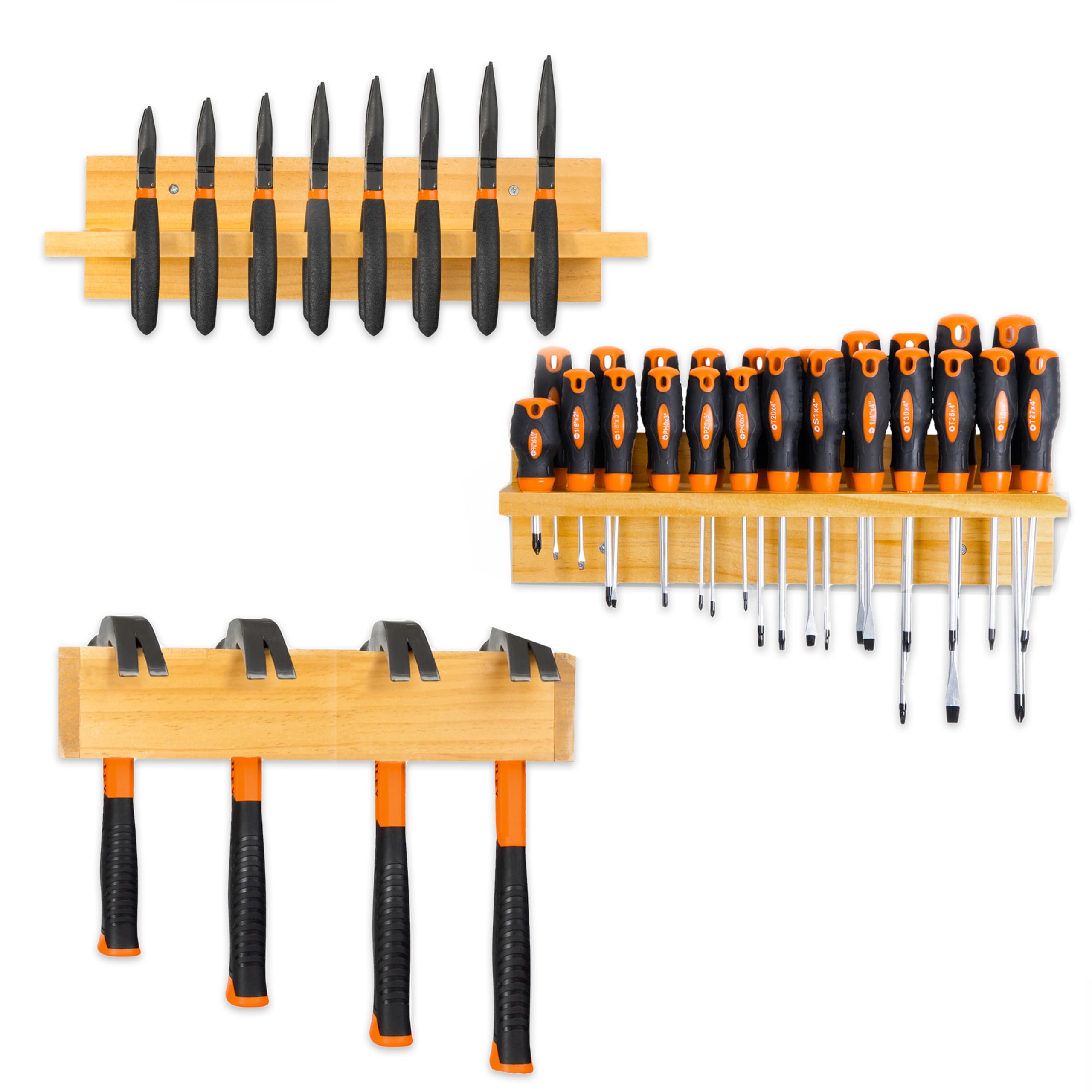 Iron Forge Tools Screwdriver Organizer, Hammer Holder and Pliers Rack - Wall Mount Workshop Hand Tool Organizers and Storage