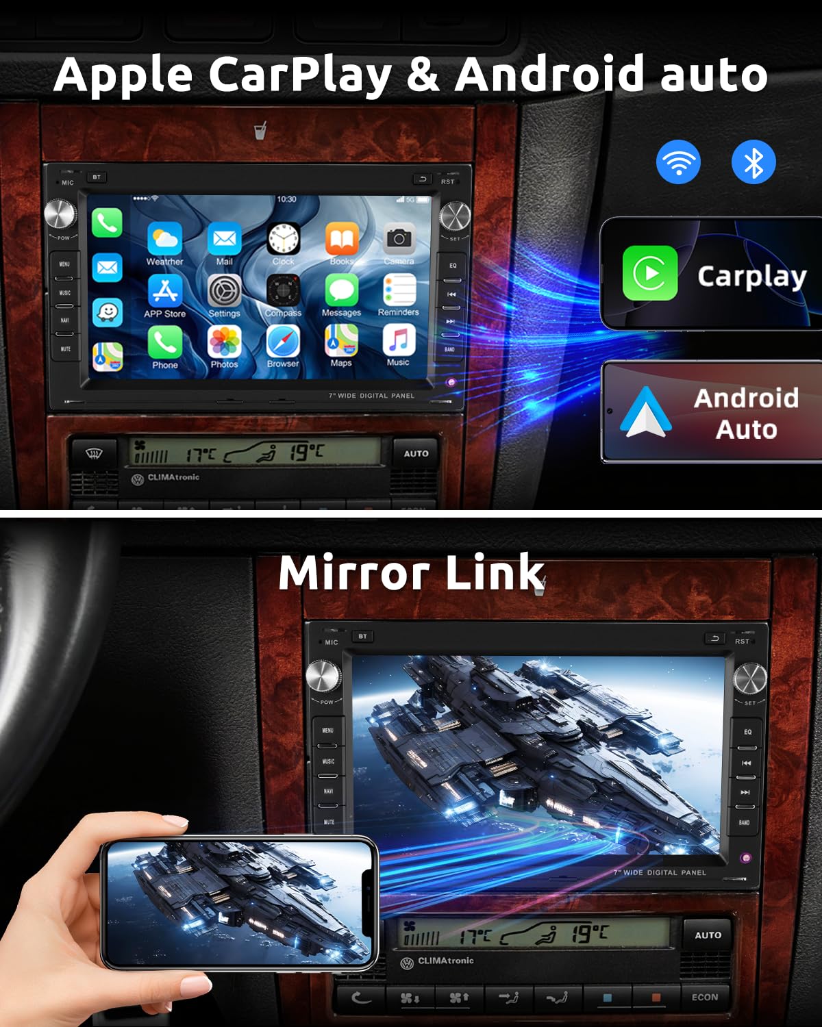ESSGOO Drahtloses Carplay und Android 4+64G Android 15 Auto Autoradio Für VW Polo MK3/4 9N Golf 4 Passat B5 T5 Seat Skoda, 7 Zoll Touchscreen mit Bluetooth FM RDS GPS WiFi - 3