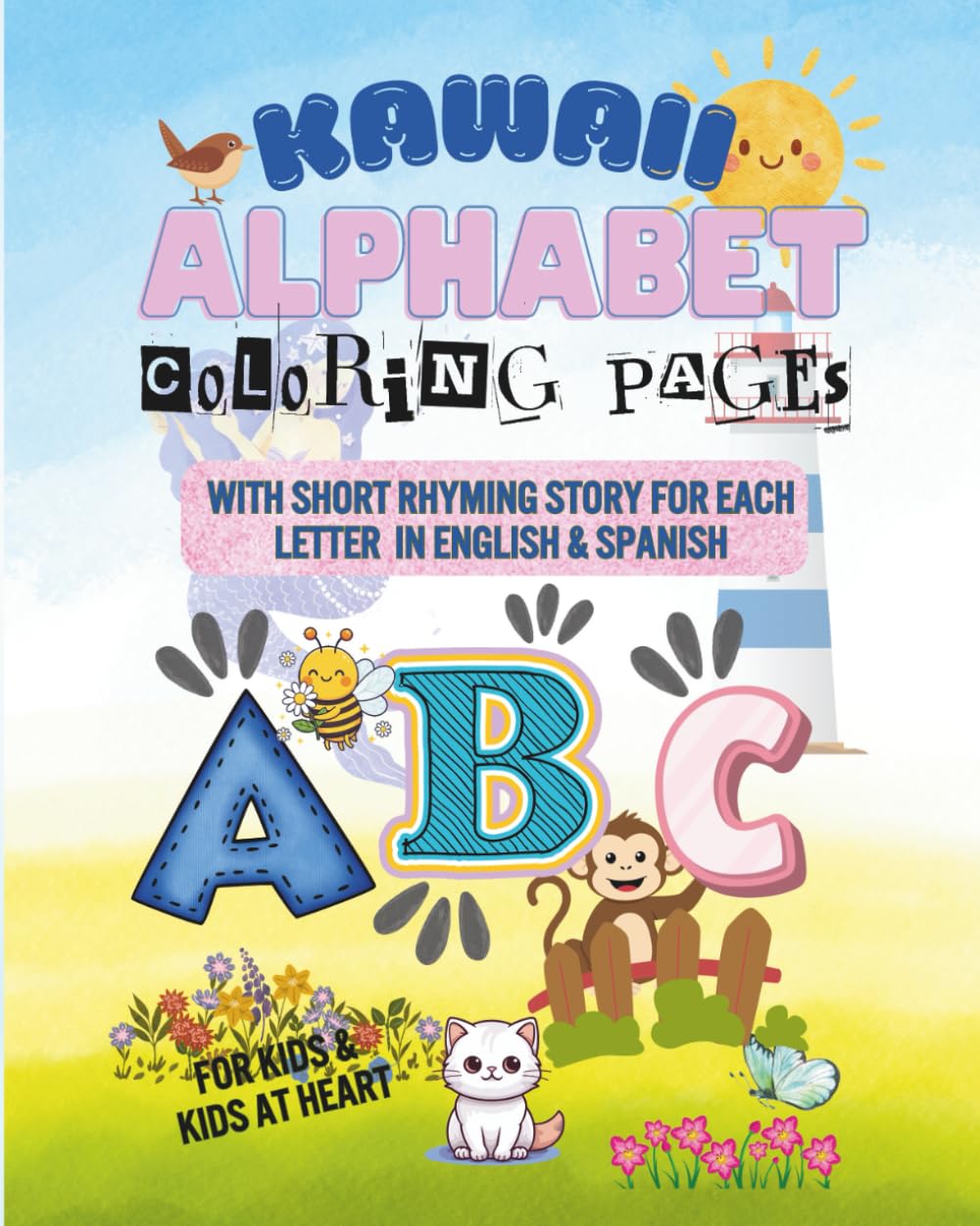 Kawaii Alphabet ABC Coloring Book For Kids & Kids at Heart: Fun Alphabet Coloring with Short Rhyming Stories in English & Spanish