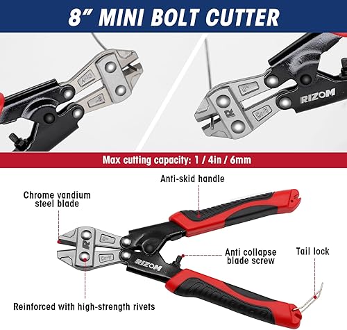 Miniatura 4 de RIZOM Juego de alicates para cortador de pernos de 3 piezas, cortador de pernos resistente de 14 pulgadas, cortador de pernos mini de 8 pulgadas,