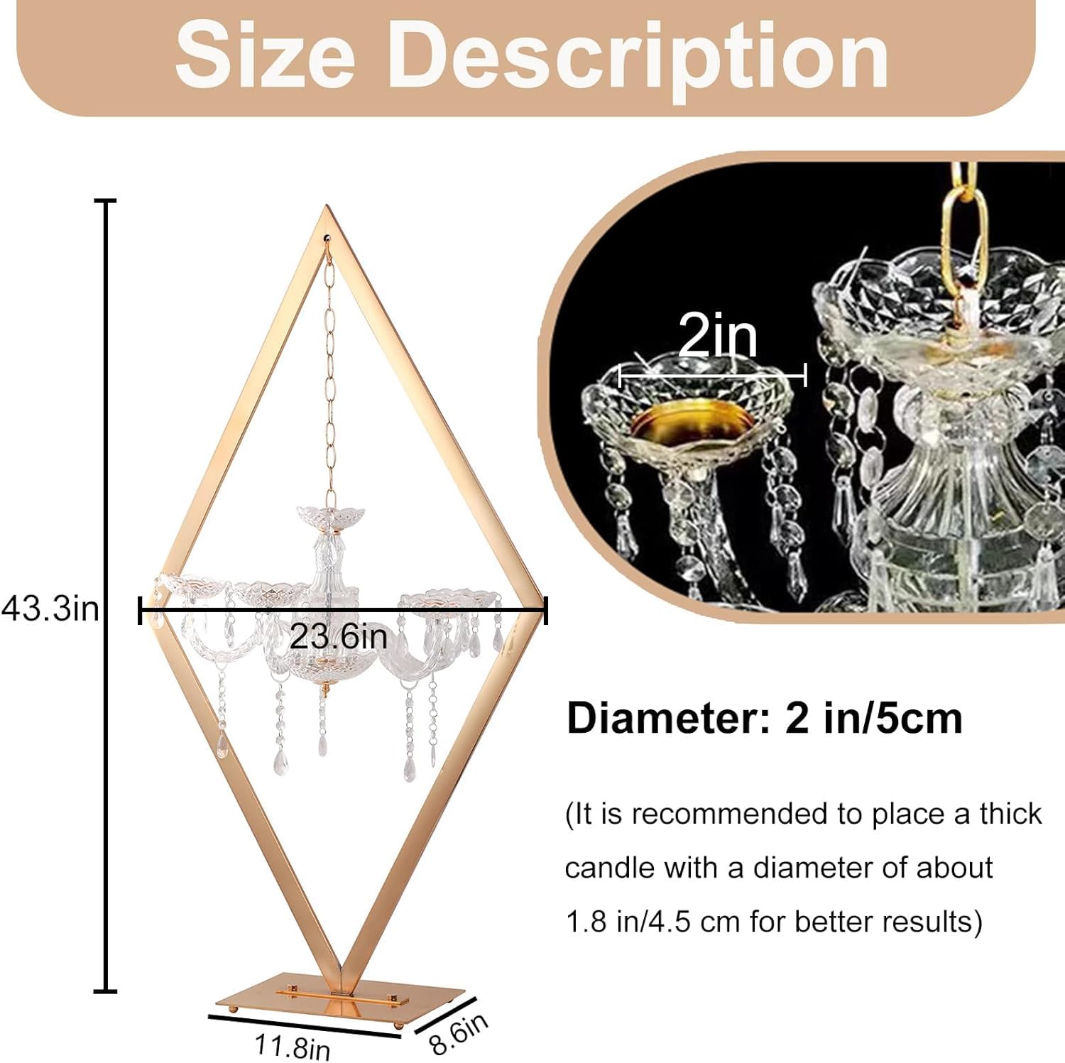 Portavelas de metal, centros de mesa de candelabro de diamante con gotas de cristal acrílico para decoración de bodas y hogar