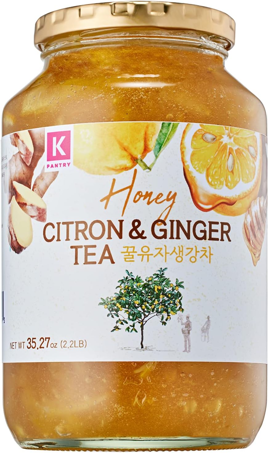 KPANTRY Honey Citron & Ginger Tea - Korean Marmalade with Fresh Yuzu, Ginger & Sundry Honey - Ideal for Salad, Jam, Hot & Cold Tea, Smoothie & Throat Soothing - 35.27 oz (1 Pack)