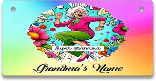 Bleu Reign Personalized License Plate – Custom Name Gift for Super Grandma Comic Strip – 3x6 inches for Bicycles, Bikes, and Strollers