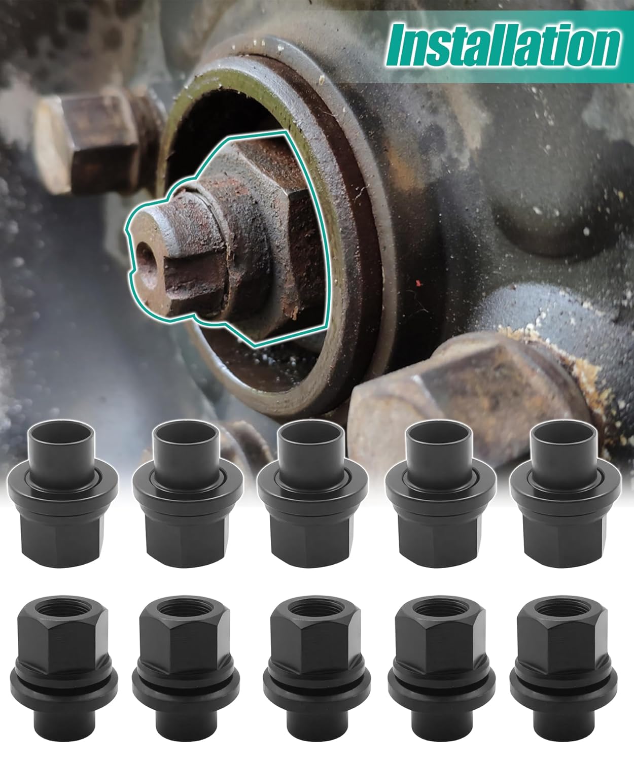 10PCS M22x1.5 Hex Wheel Lug Nuts Fits for Heavy Duty Truck Semi Truck Fit Steel Dual Wheels with Hub Piloted Seat & 26mm Bolt Hole Size