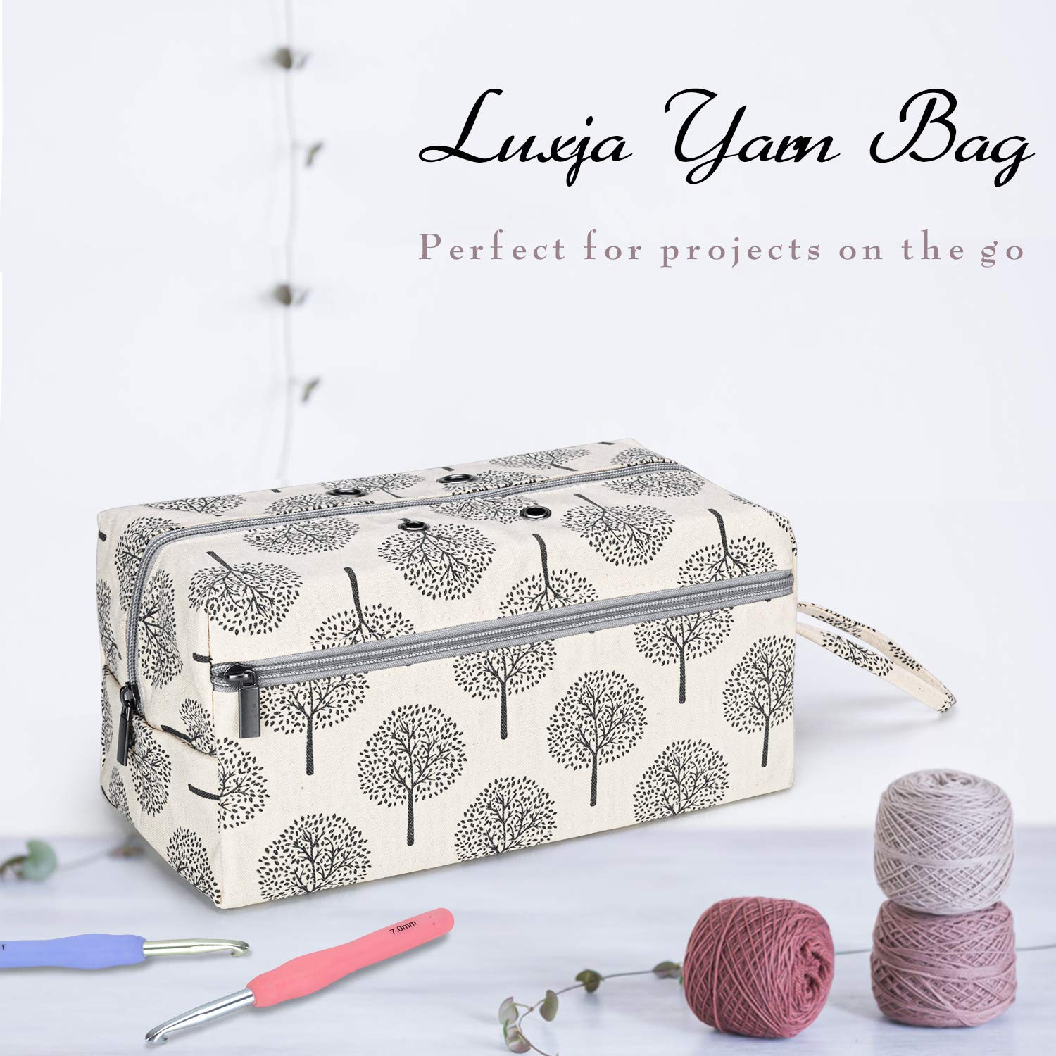 Luxja Borsa per Maglia e Uncinetto - Porta Filati, Uncinetti, Ferri (Fino a 10 Pollici) e Altri Piccoli Accessori