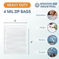 Vista 2 de Spartan Industrial - 200 unidades - 7,6 x 10,2 cm (4 Mil de alta resistencia) Bolsas de plástico transparente gruesas con cierre reutilizable