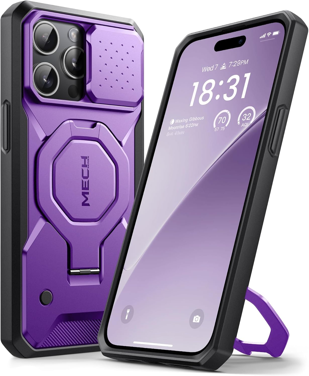 TONGATE Magnetic for iPhone 15 Pro Max Case, [Compatible with MagSafe] [Invisible Stand] [Camera Protection Cover] Military Drop Shockproof Phone Case for 15 Pro Max with Tempered Glass, Purple
