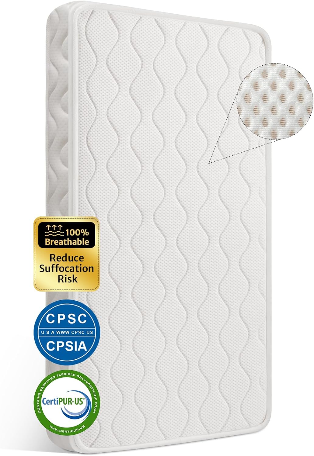 100% Breathable Crib Mattress, Certified Premium Foam Toddler Mattress for Toddler Bed with Soft Full-Zip Closure Design Cover, Waterproof and Machine Washable, White