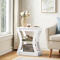 MAHANCRIS End Table with Charging Station - Skinny 3-Tier Nightstand, USB Ports, Outlets & Storage Shelf, White for Small Spaces ETWT53E01