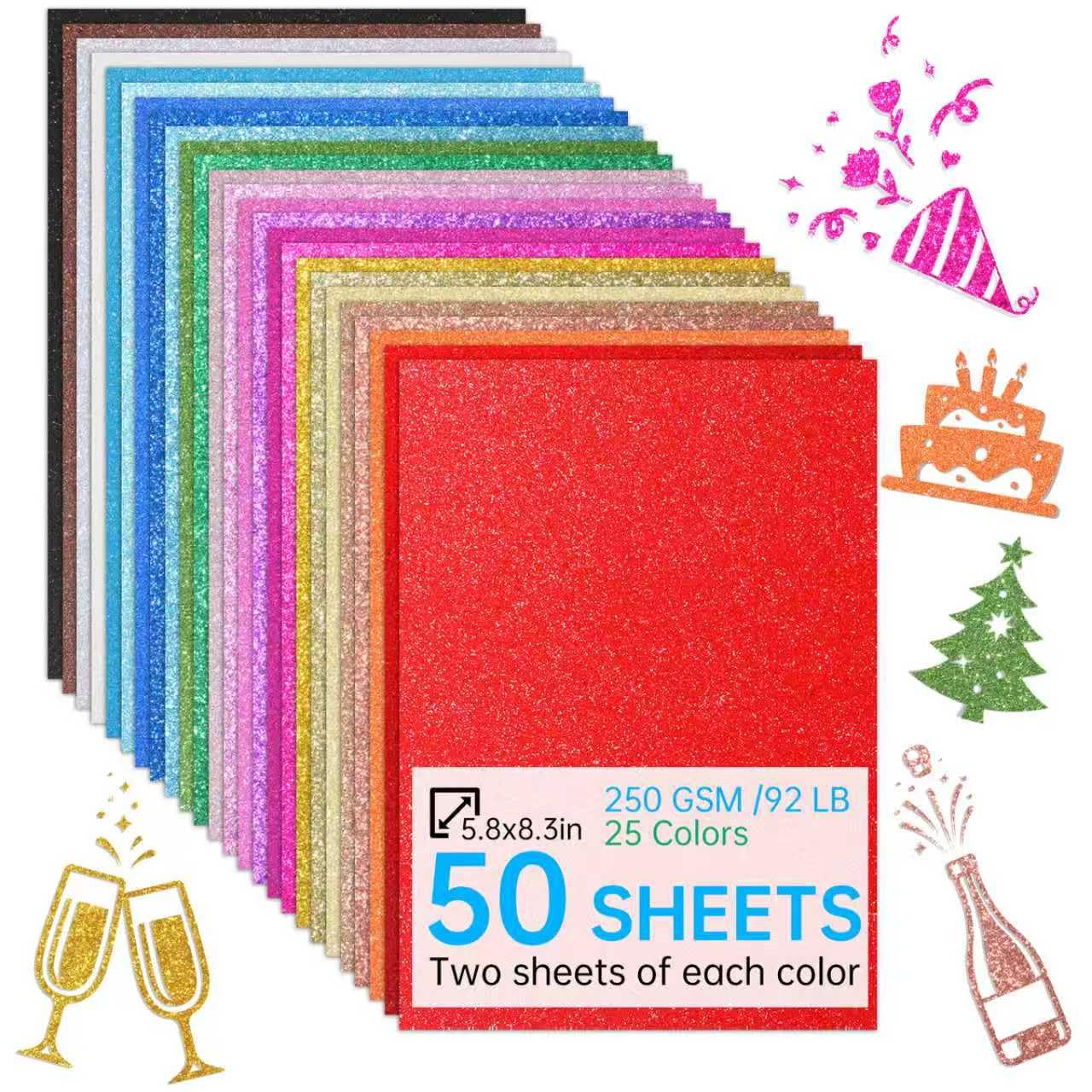 Photo 1 of ***MISSING PARTS***
50 Sheets in 25 Colors Glitter Cardstock, Standard A5-Size Glossy Cardstock, Premium No-Shed Sparkly Cricut Cardstocks for Crafting Decorations, Cards, Scrapbooks, And DIY Projects