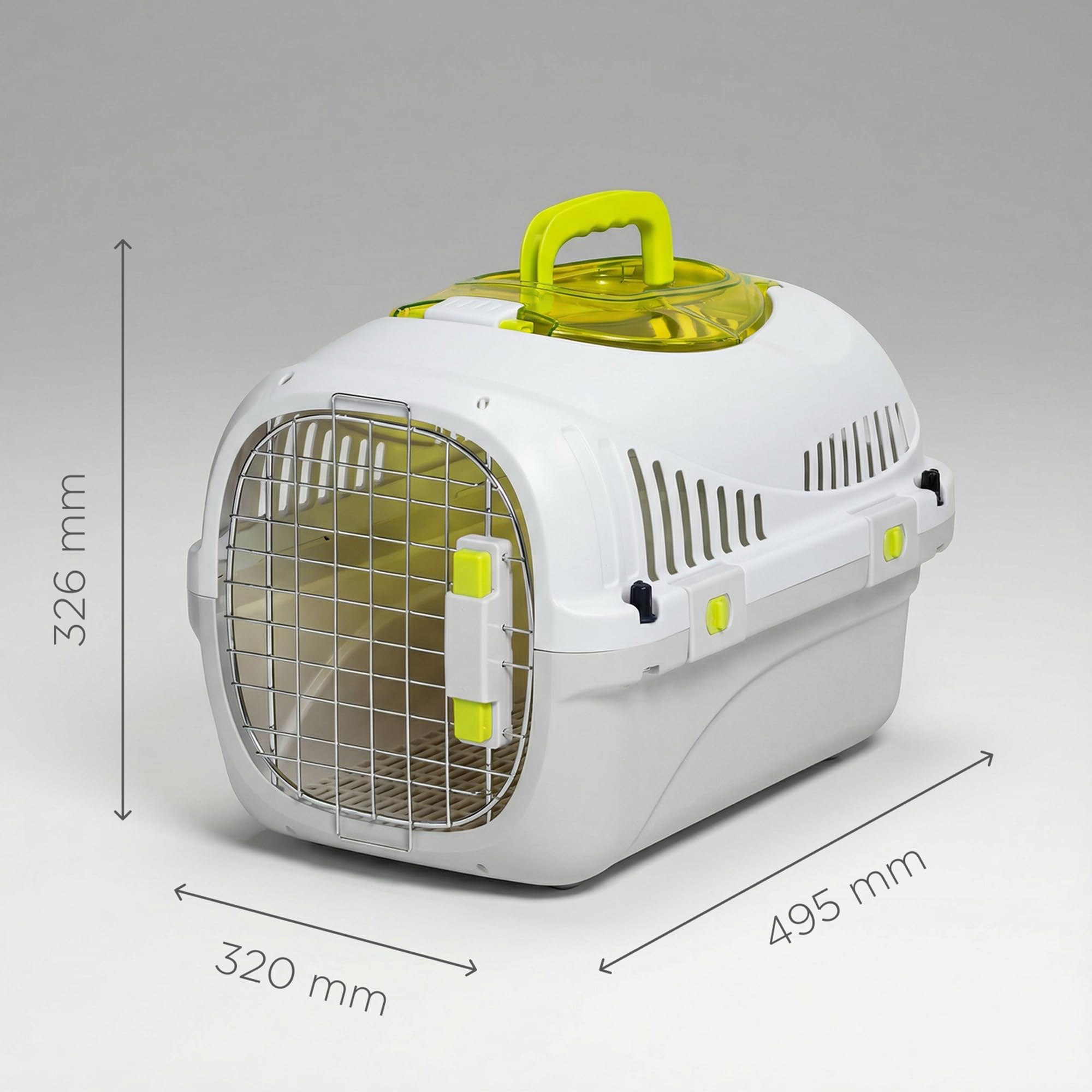 Peluvio Safy Katzentransportbox Hartschale mit Metalltür, Doppelsicherung und Belüftung, Sichtklappe Oben, Versenkbarer Tragegriff, Bodenrost Herausnehmbar für Hygieneeinlage, Napf, für Auto, bis 5 kg