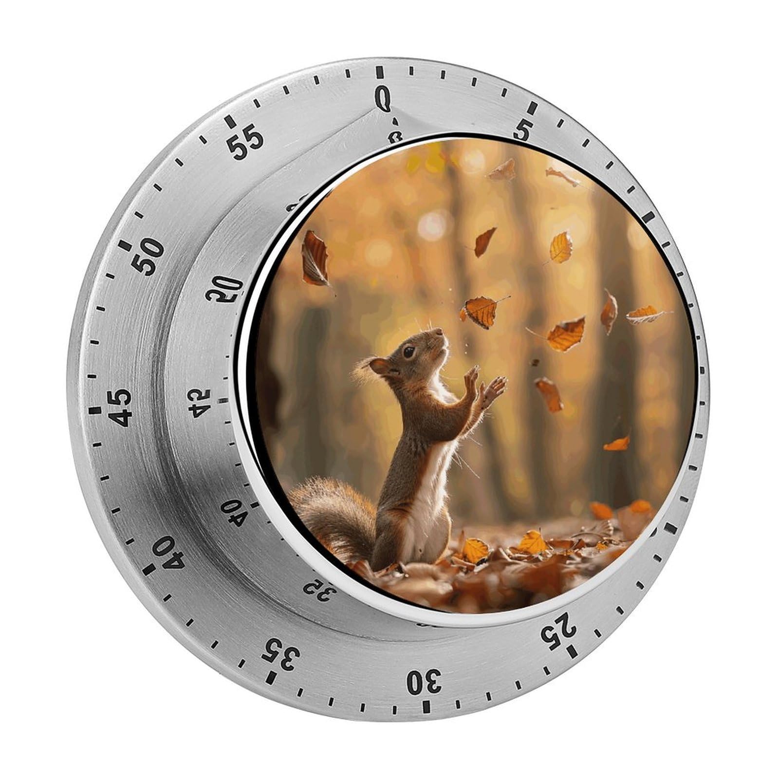 Squirrel and Leaves Kitchen Timer for Cooking,Chef Cooking Timer Clock with Loud Alarm Stainless Steel Countdown Timer No Batteries for Home Baking Cooking