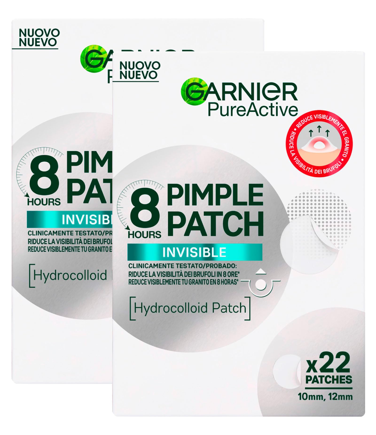 Garnier Czysta aktywna łatka na pryszcze 8 godzin zmniejsza widoczność pryszczów absorbuje nadmiar sebum, ultracienka i niewidoczna na skórze w dwóch rozmiarach dla wszystkich pryszczów - 44 łatki
