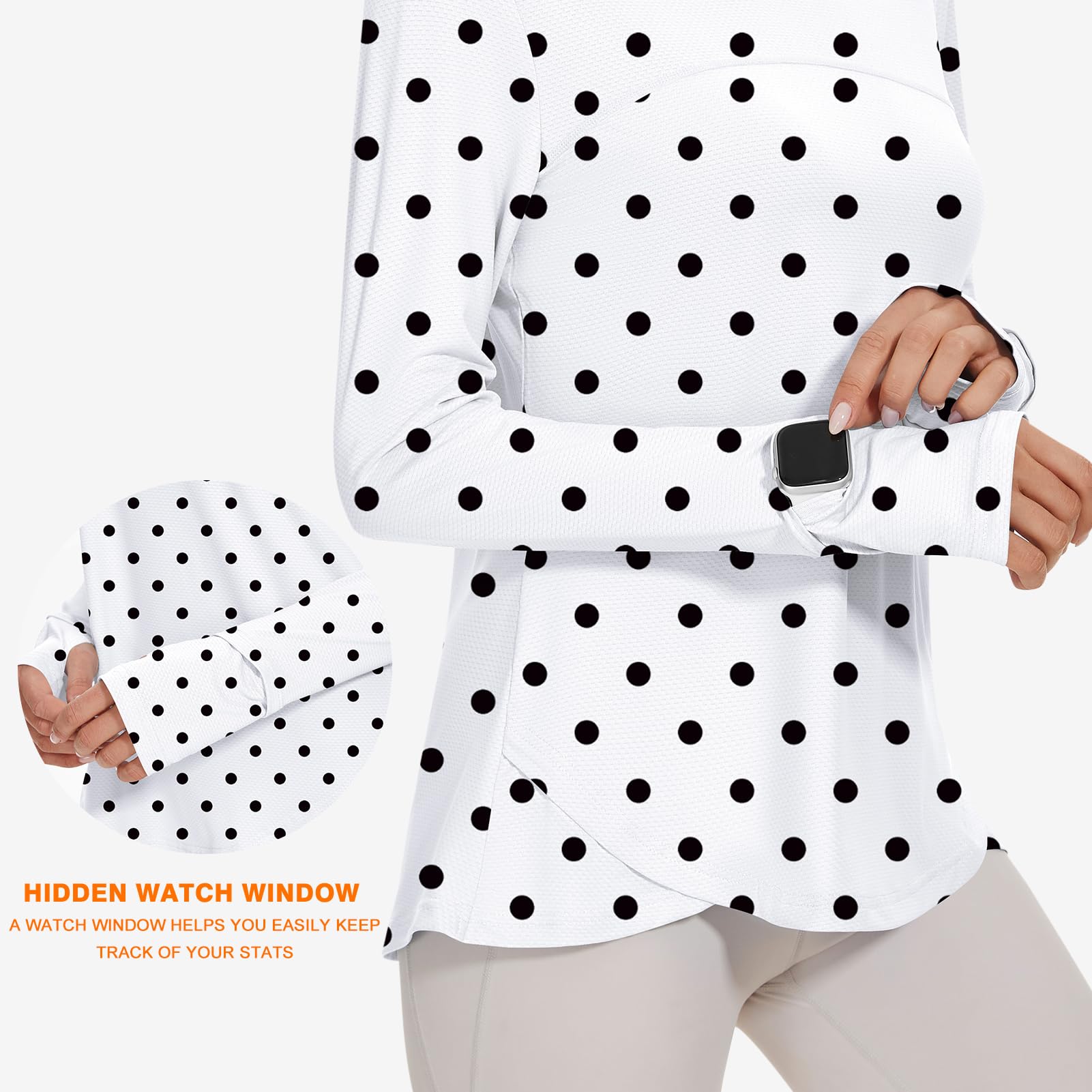 IECCP T-shirt d'entraînement à manches longues pour femme, haut de sport UPF 50+, rashguard avec trou pour le pouce et fenêtre de visualisation