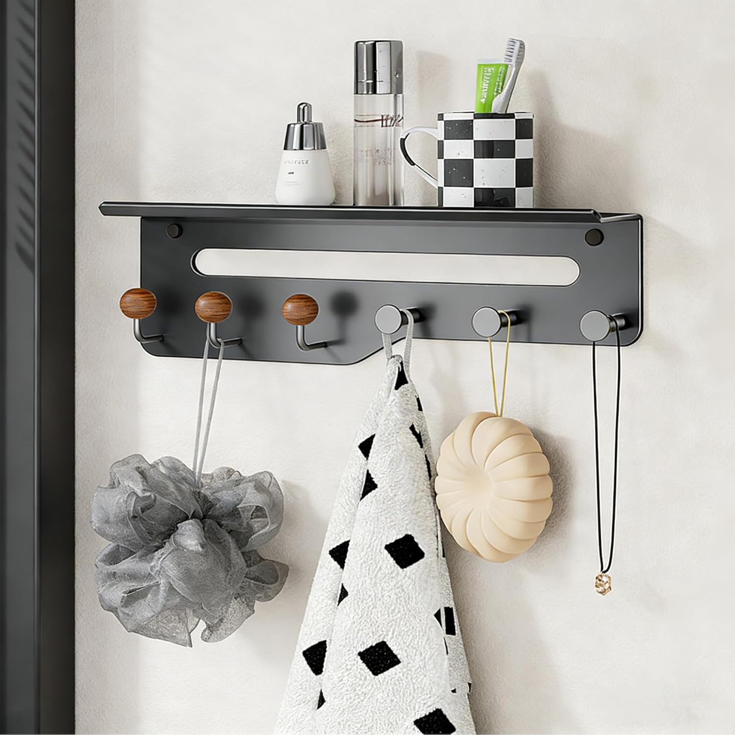 Coat Hooks for Wall, Thickened 5 Hooks No Nail Adhesive Hooks, Towel Hanger for Bathroom, Door Hanger Hooks, Hooks for Hanging Hat Key Towel Purse Robes Mudroom Entryway