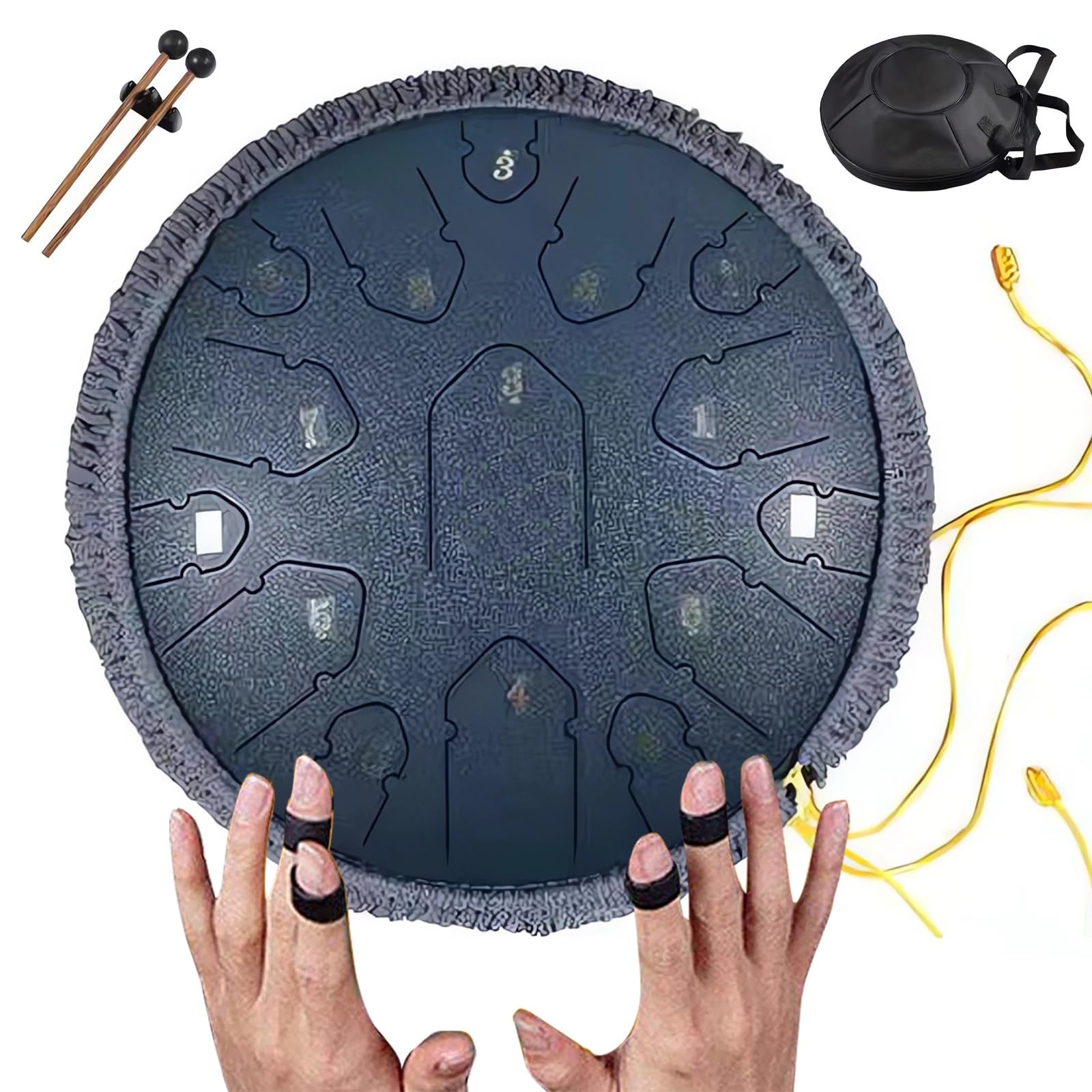 14 Calowy 15 Tonowy Stalowy BęBen JęZykowy Dla DorosłYch Dzieci Instrument Perkusyjny Rain Drum Handpan(Navy Blue)