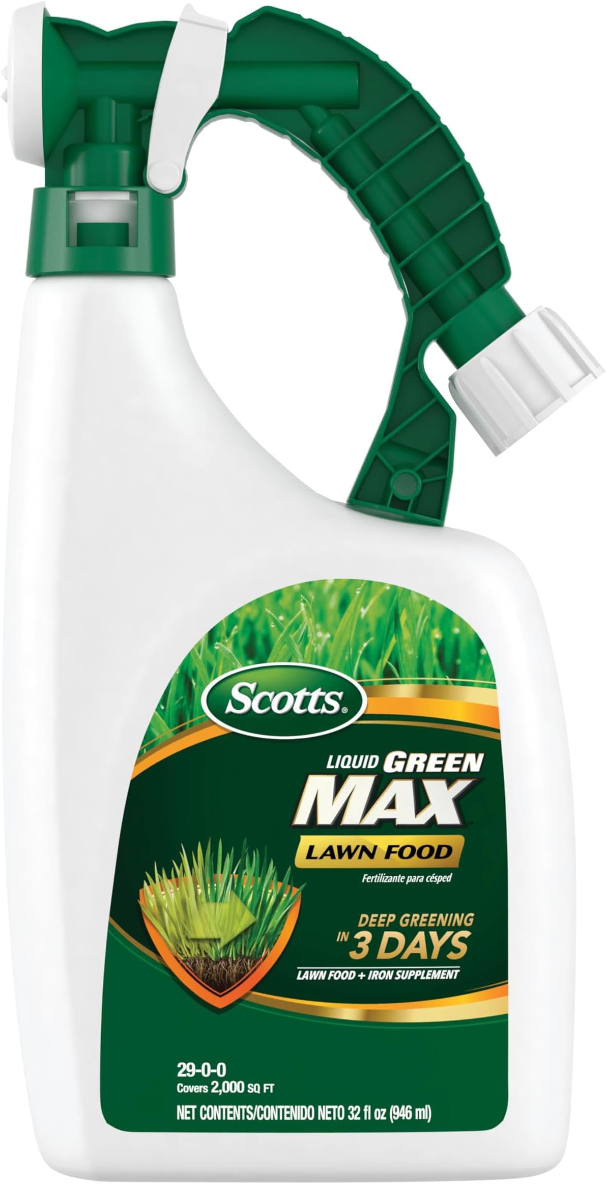 Liquid Green Max Lawn Food: 2,000 sq. ft., 2-in-1 Fertilizer and Iron Supplement, Use on Any Grass Type, 32 oz.