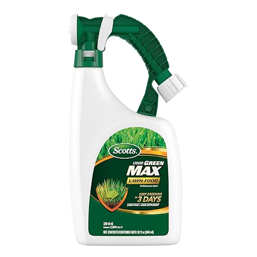Scotts Liquid Green Max Lawn Food: 2,000 sq. ft., 2-in-1 Fertilizer and Iron Supplement, Use on Any Grass Type, 32 oz.