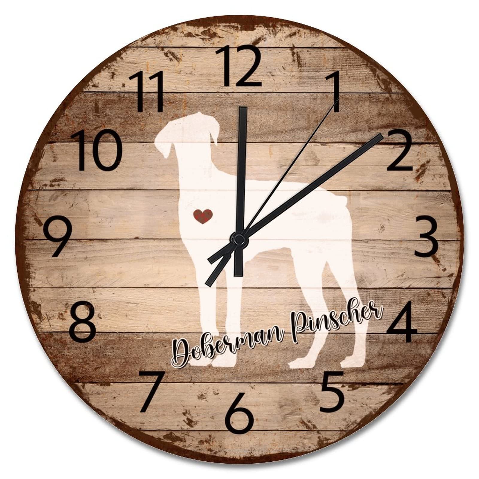 Horloge murale Doberman sans tic-tac en bois retro 38 cm pour un sommeil paisible