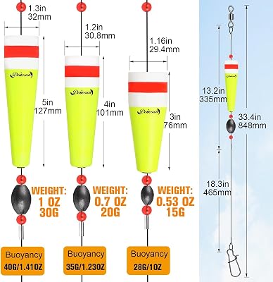 Popping Cork Float Rig Weighted Fishing Bobbers Floats Fishing Corks Popping Corks for Saltwater Freshwater Fishing Tackle with 3 Size