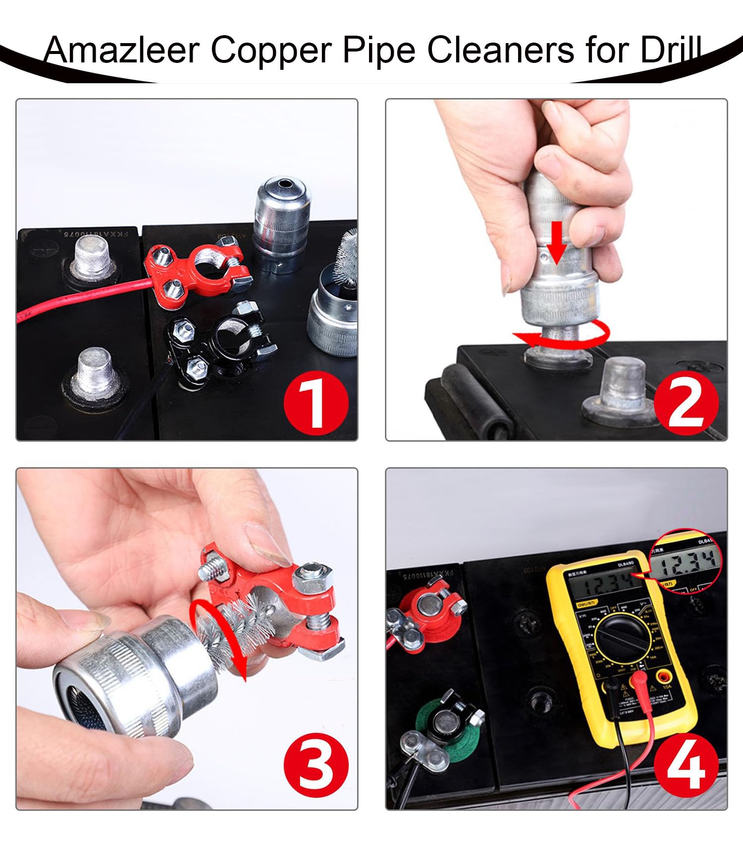 Amazleer 6 PCS Copper Pipe Cleaners for Drill, 1/2", 3/4", 1" Copper Pipe Cleaning Tool with Tube Cleaning Brush - Image 4