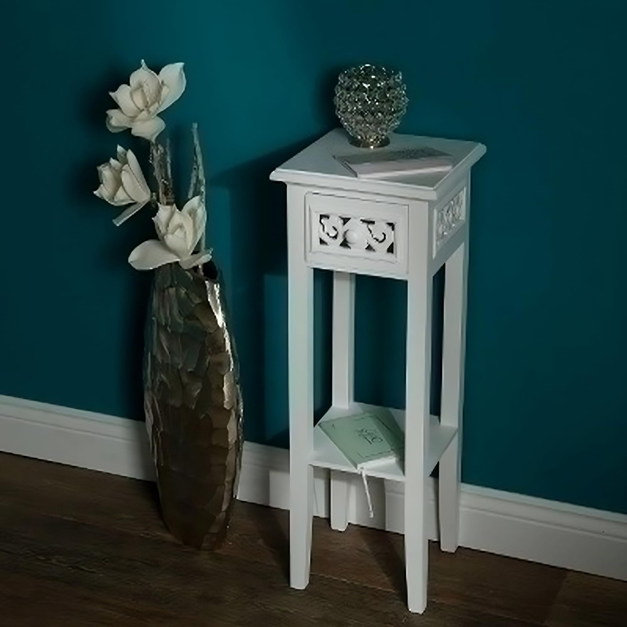 Romantischer Telefontisch Nadja 68cm Weiss Beistelltisch Blumensäule Blumenhocker Tisch Landhaus